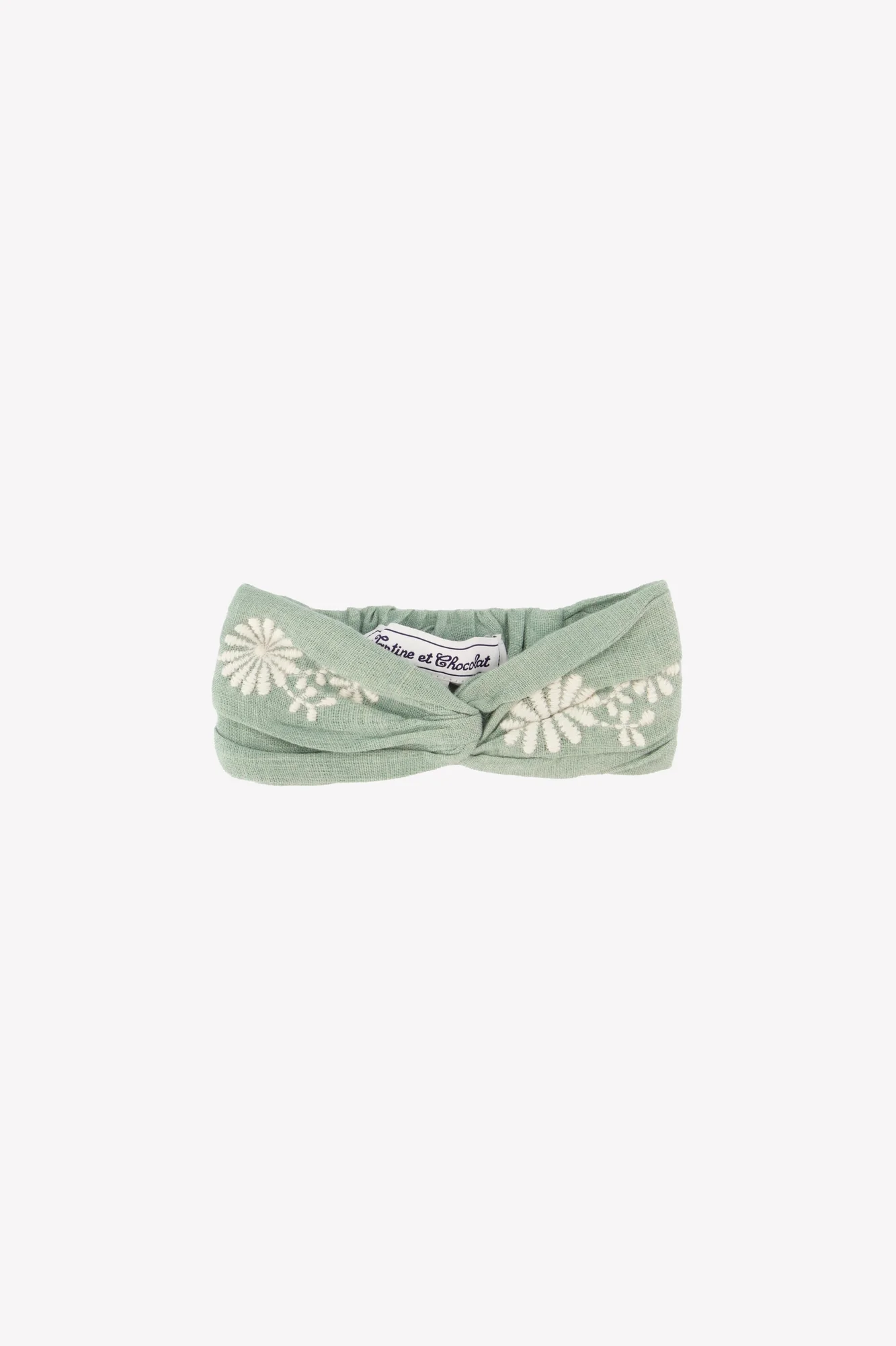 Bandeau - Vert sauge lin broderie fleurie - Image 4
