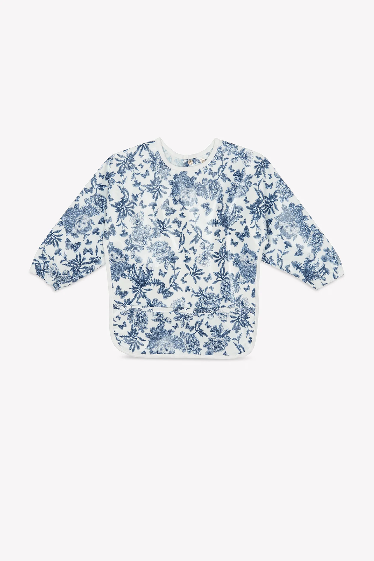 Bavoir à manches toile enduite - Imprimé inspiration Toile de Jouy bleu - Image 6