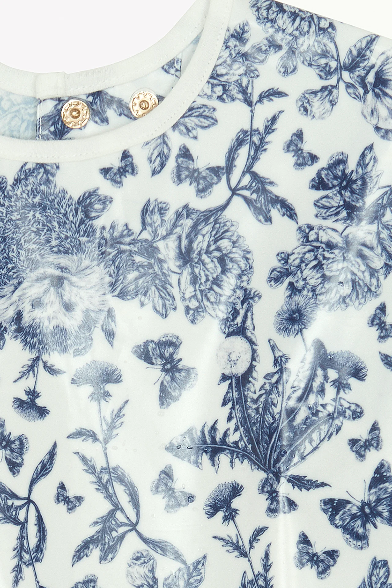 Bavoir à manches toile enduite - Imprimé inspiration Toile de Jouy bleu - Image 7