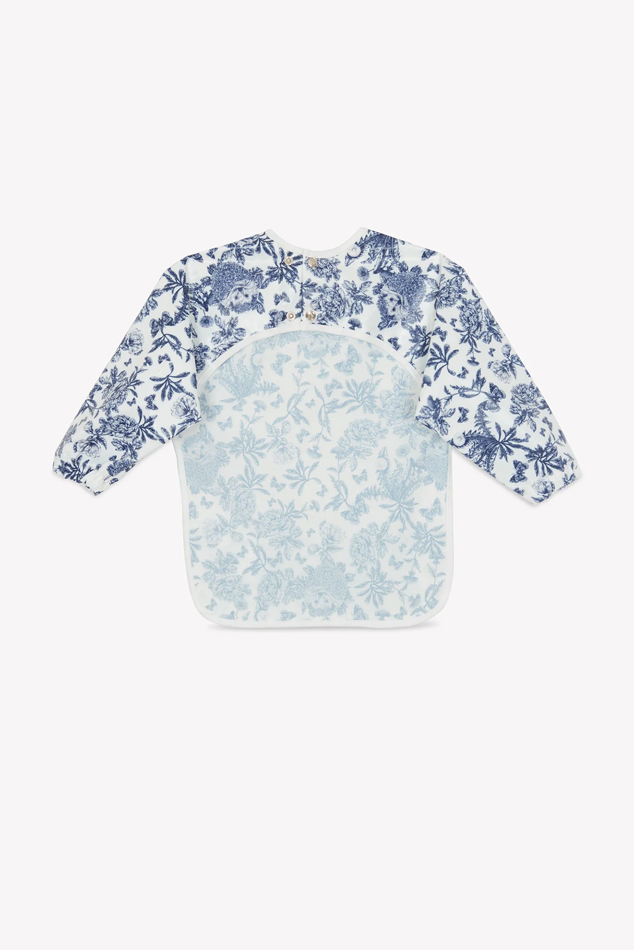 Bavoir à manches toile enduite - Imprimé inspiration Toile de Jouy bleu - Image 8
