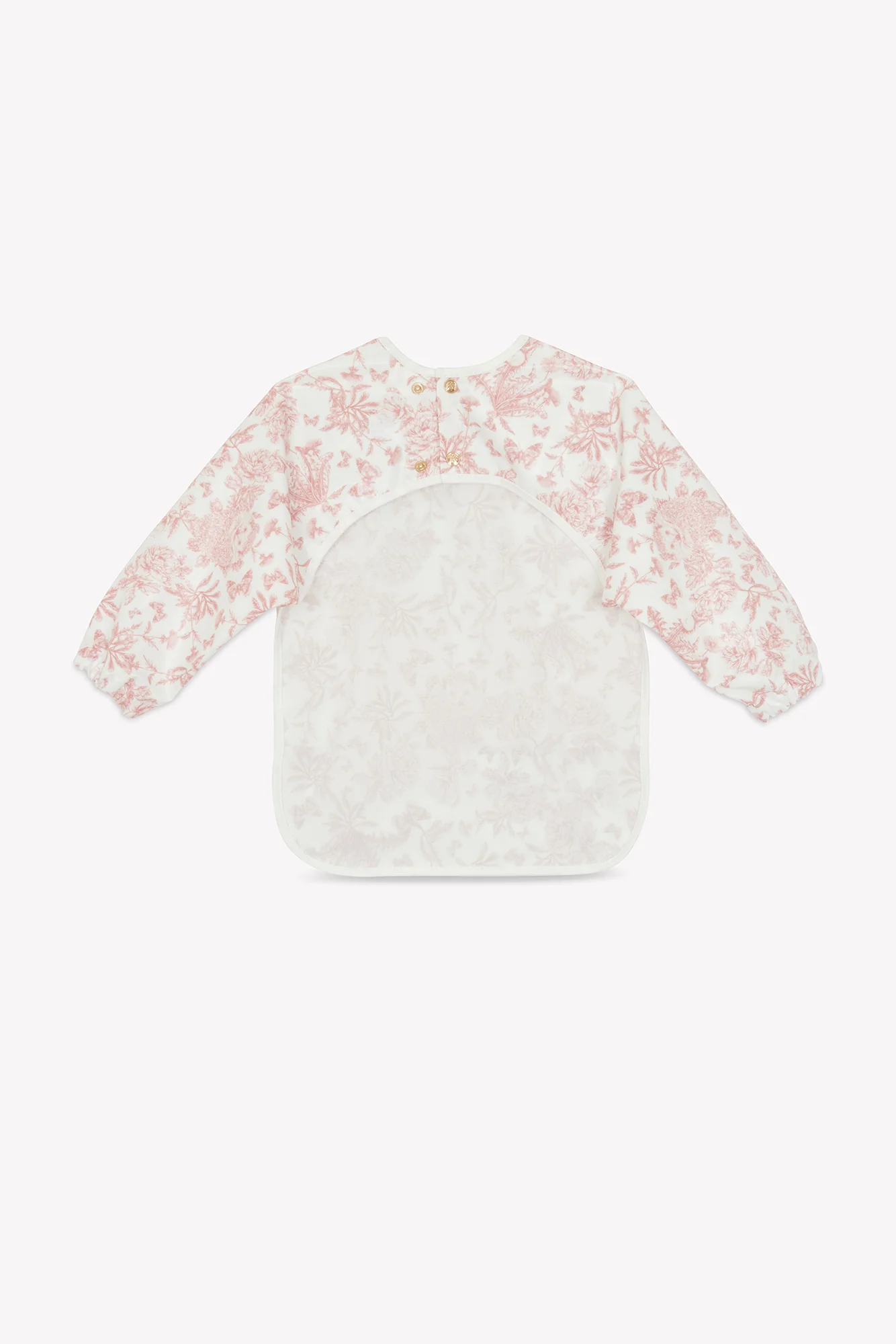 Bavoir à manches toile enduite - Imprimé inspiration Toile de Jouy rose - Image 9
