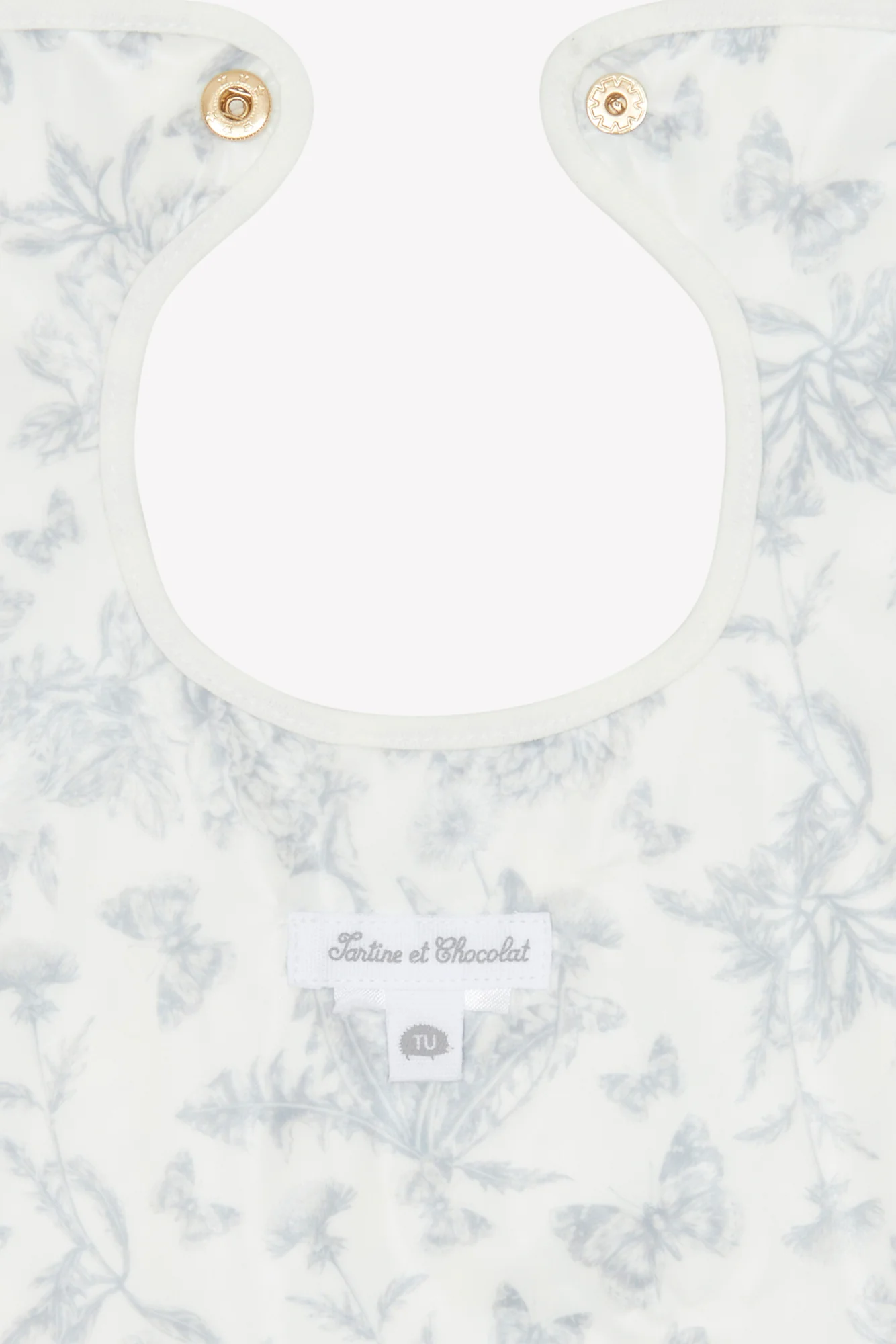 Bavoir toile enduite - Imprimé inspiration Toile de Jouy gris - Image 8