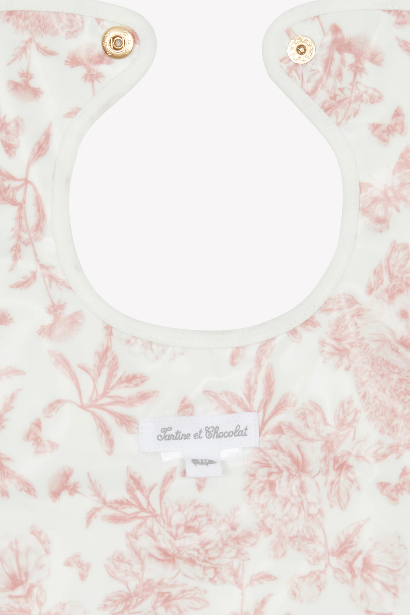 Bavoir toile enduite - Imprimé inspiration Toile de Jouy rose - Image 6