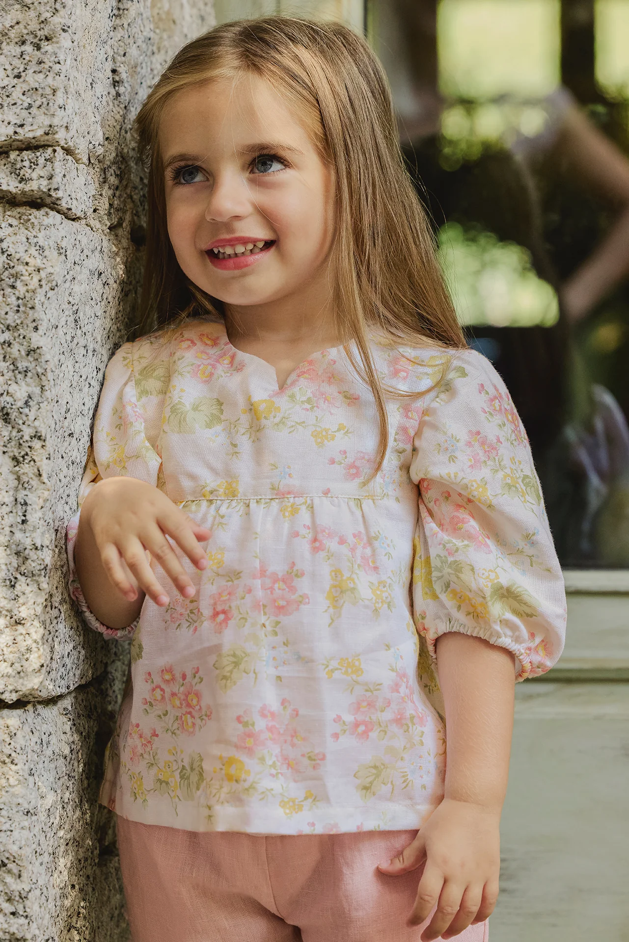 Blouse - écru lin imprimé fleuri