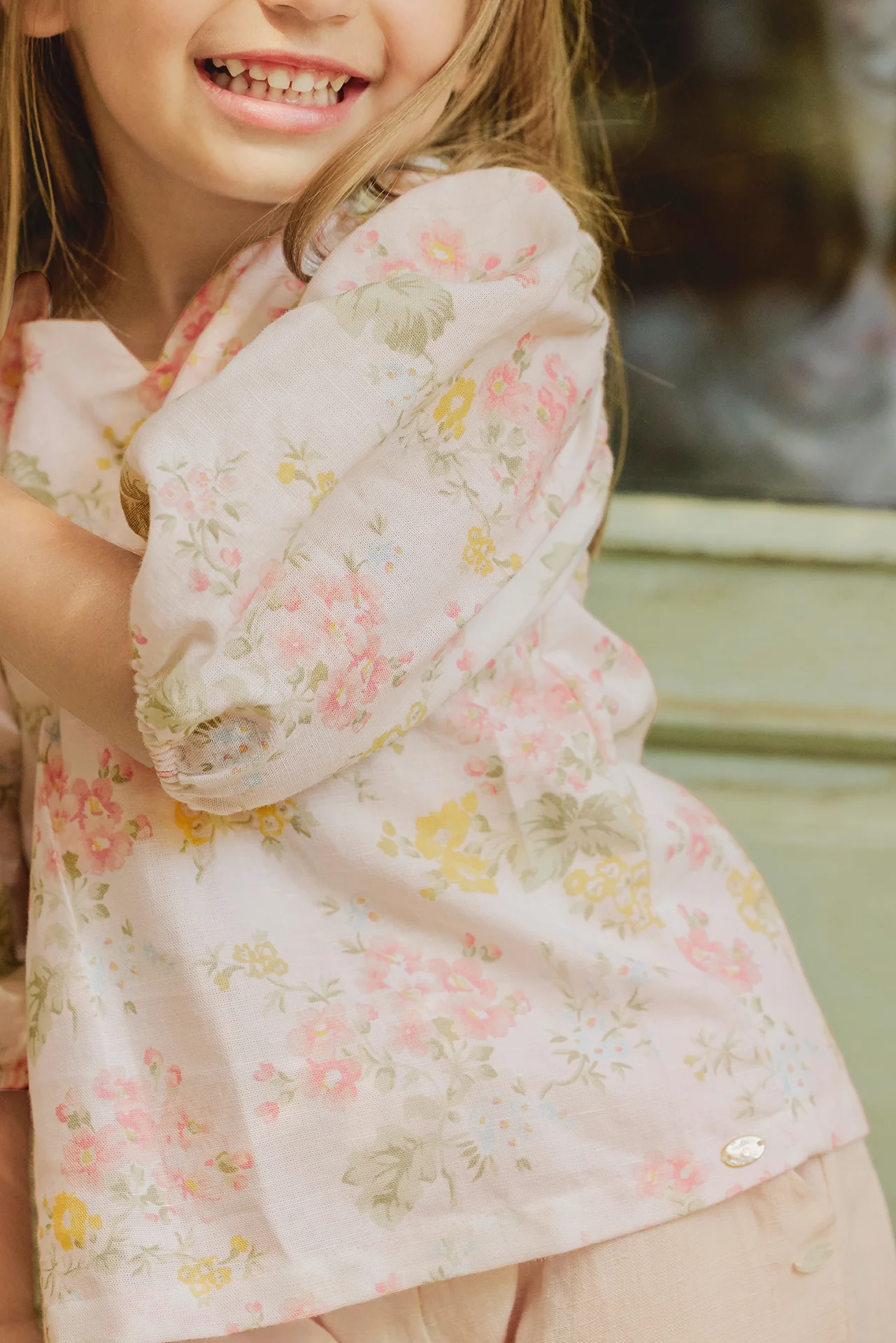 Blouse - écru lin imprimé fleuri - Image 2