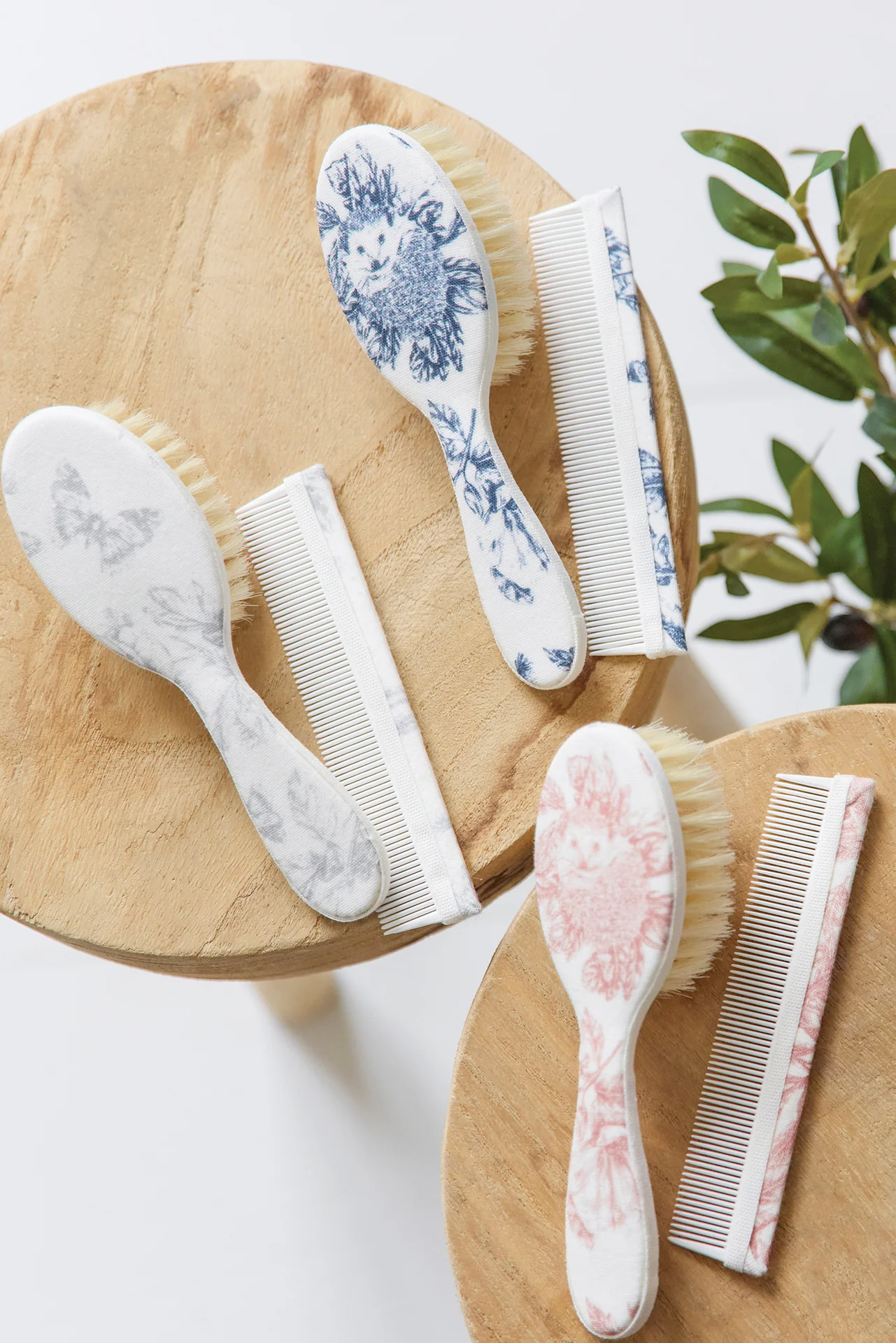 Brosse et peigne - Imprimé inspiration Toile de Jouy gris - Image 2