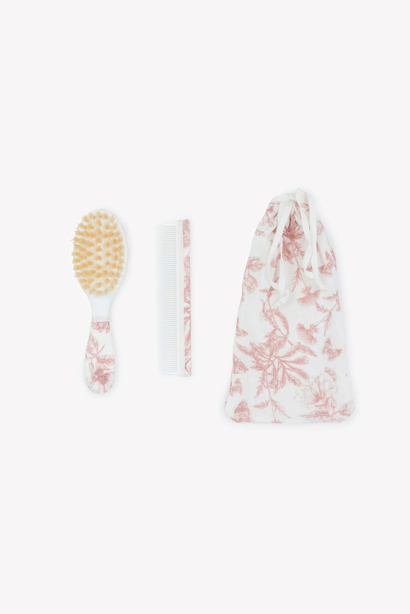 Brosse et peigne - Imprimé inspiration Toile de Jouy rose - Image 5