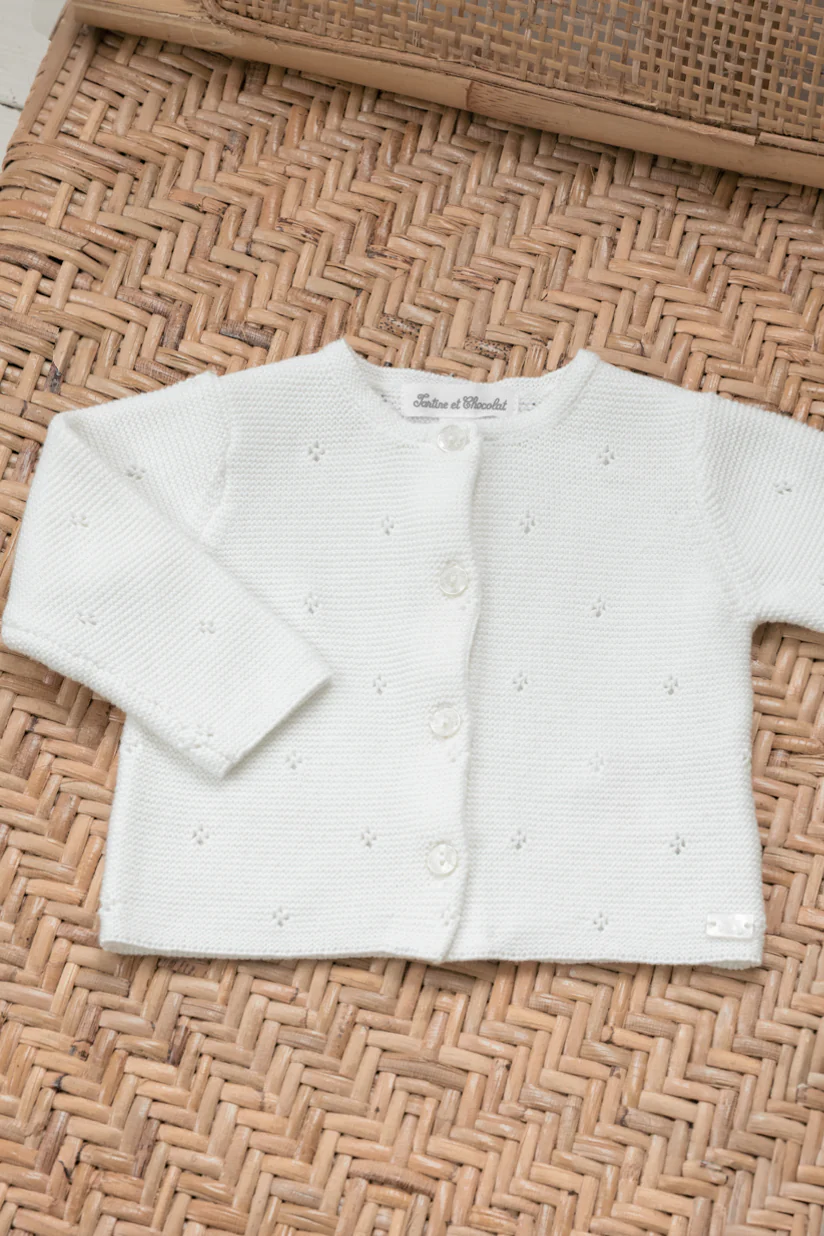 Cardigan - Blanc maille ajourée