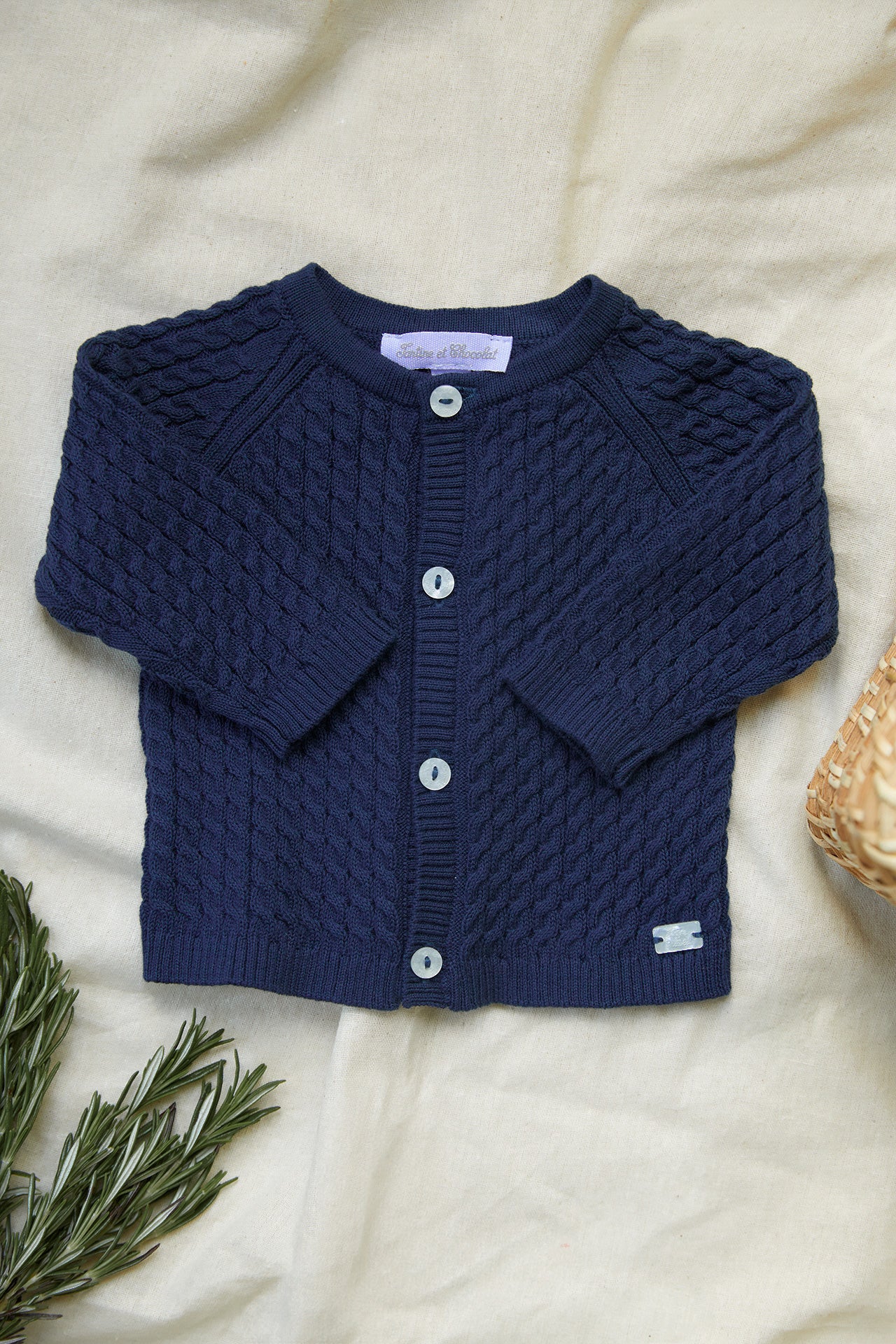 Cardigan - Marine lavé maille torsadée