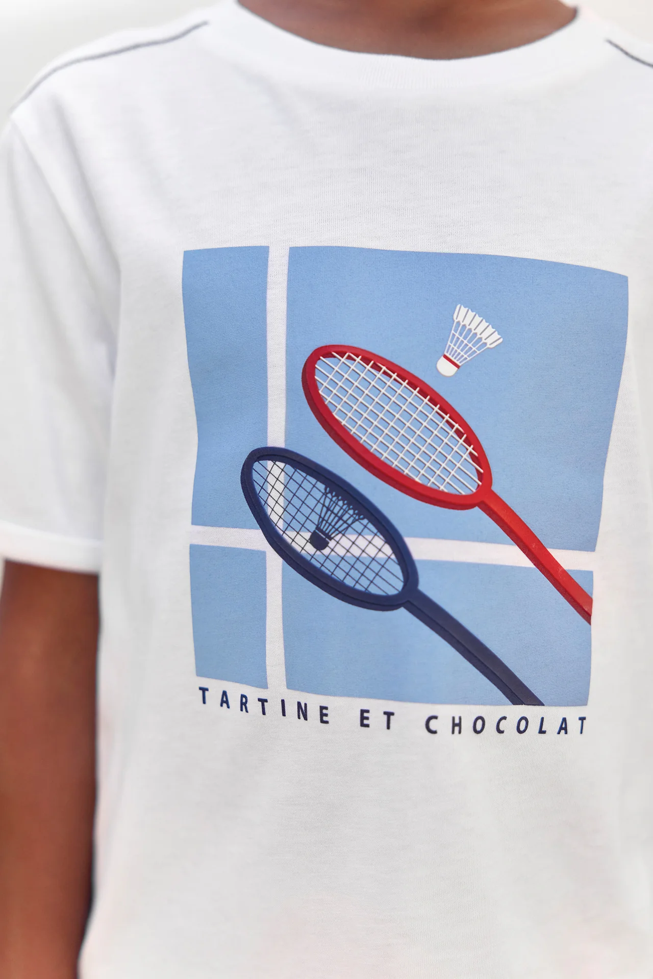 T-shirt - Blanc coton illustration badminton - Image 3