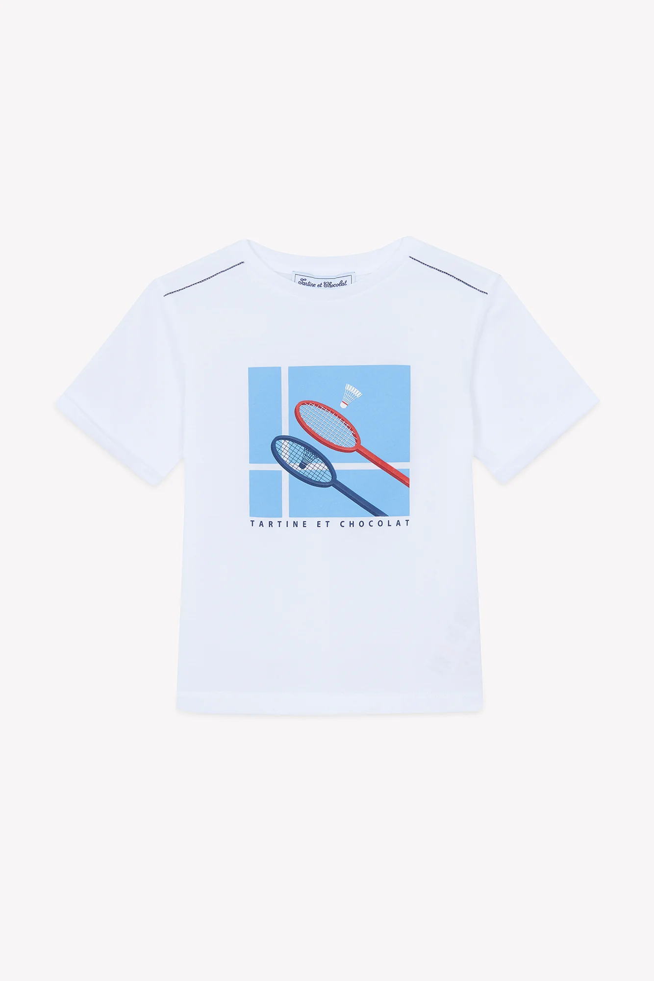 T-shirt - Blanc coton illustration badminton - Image 4