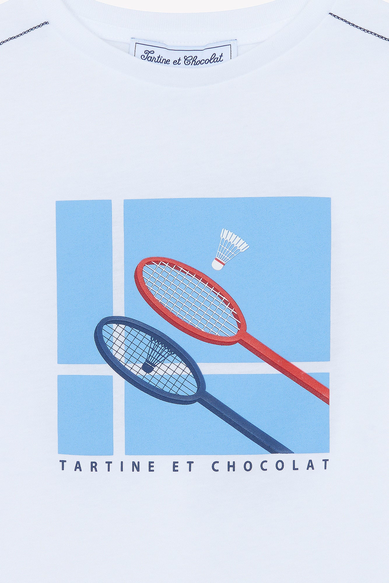 T-shirt - Blanc coton illustration badminton - Image 6