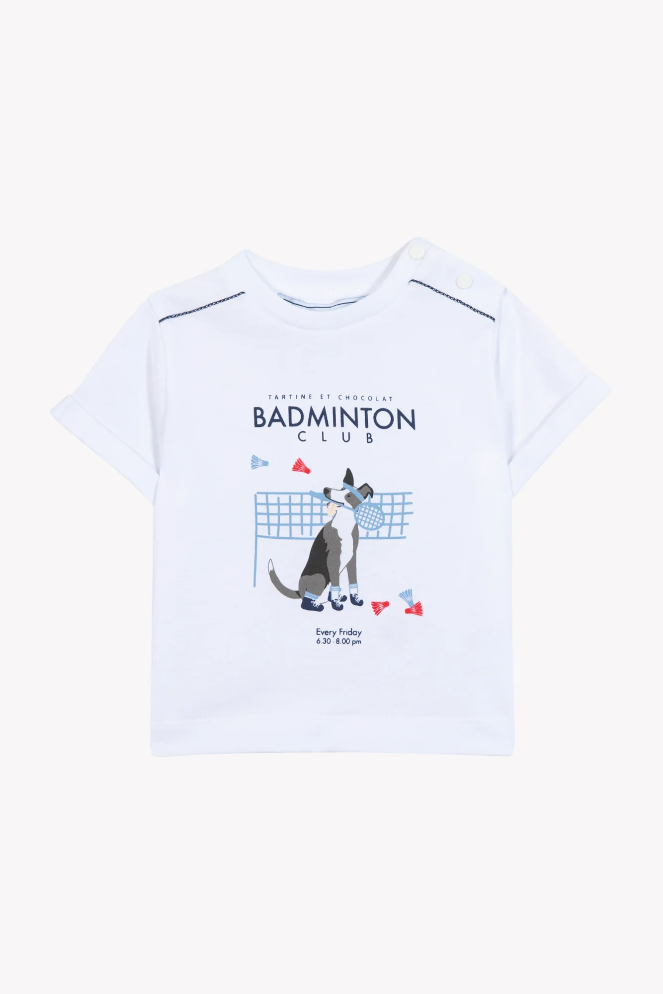 T-shirt - Blanc coton illustration badminton - Image 3