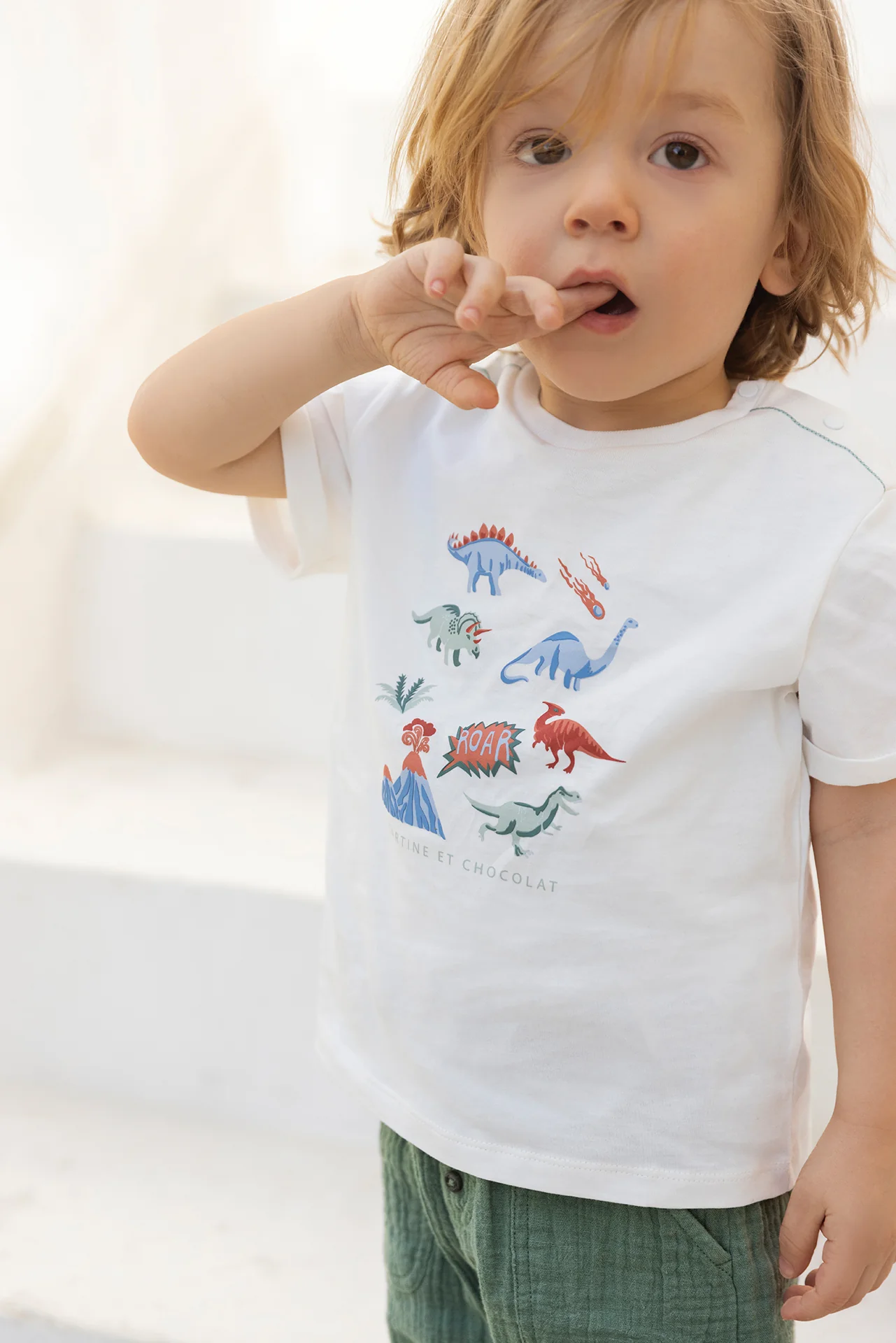 T-shirt - Ecru coton illustration dinosaures
