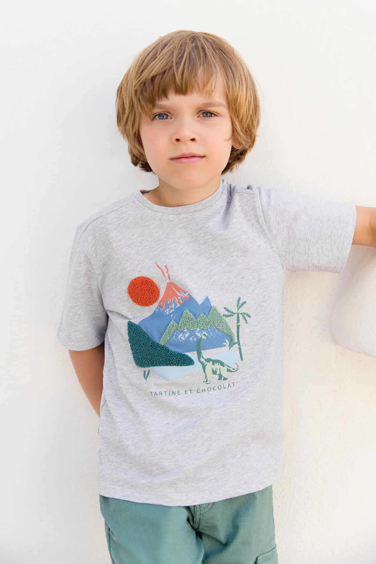 T-shirt - Gris chiné coton illustration explorateur