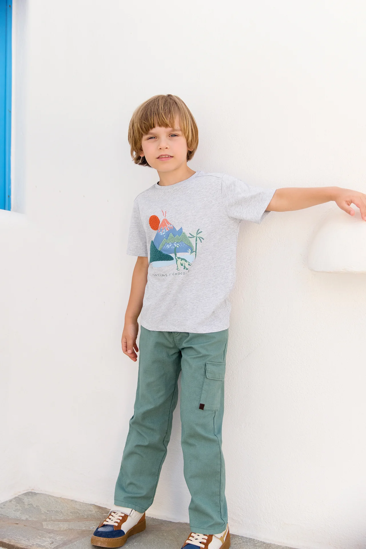 T-shirt - Gris chiné coton illustration explorateur - Image 2