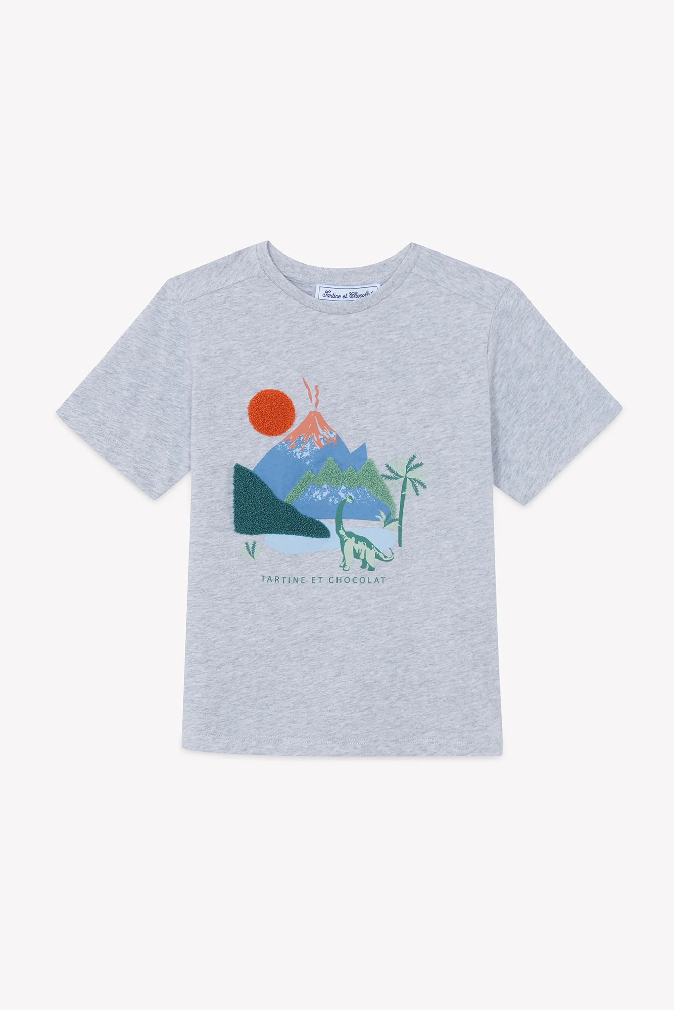 T-shirt - Gris chiné coton illustration explorateur - Image 4