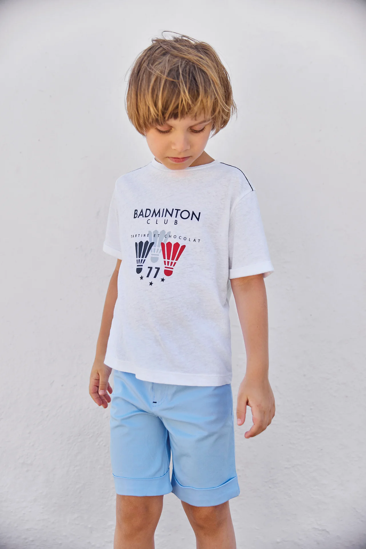 T-shirt - Blanc coton imprimé badminton