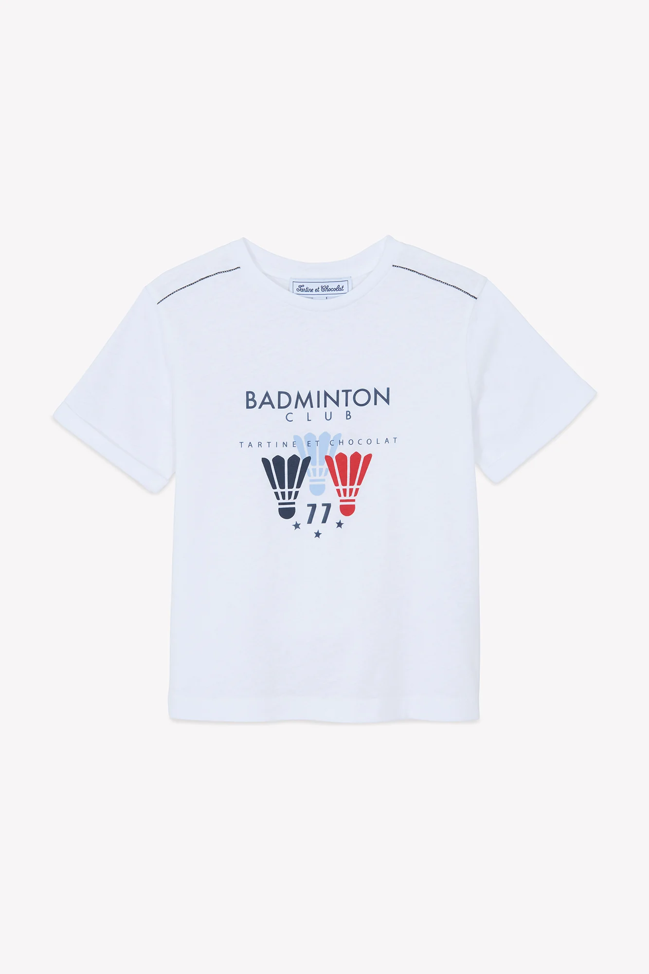 T-shirt - Blanc coton imprimé badminton - Image 2
