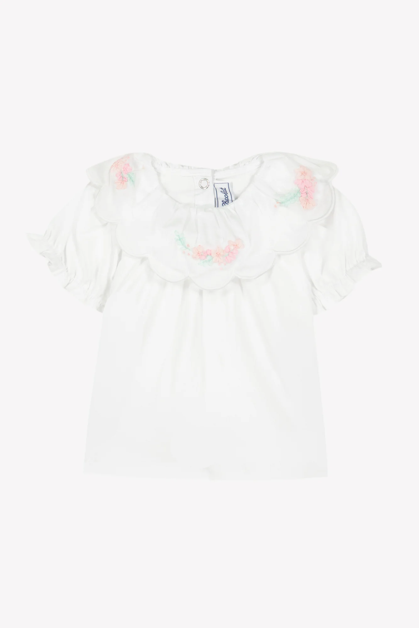T-shirt - Blanc coton col volanté - Image 3