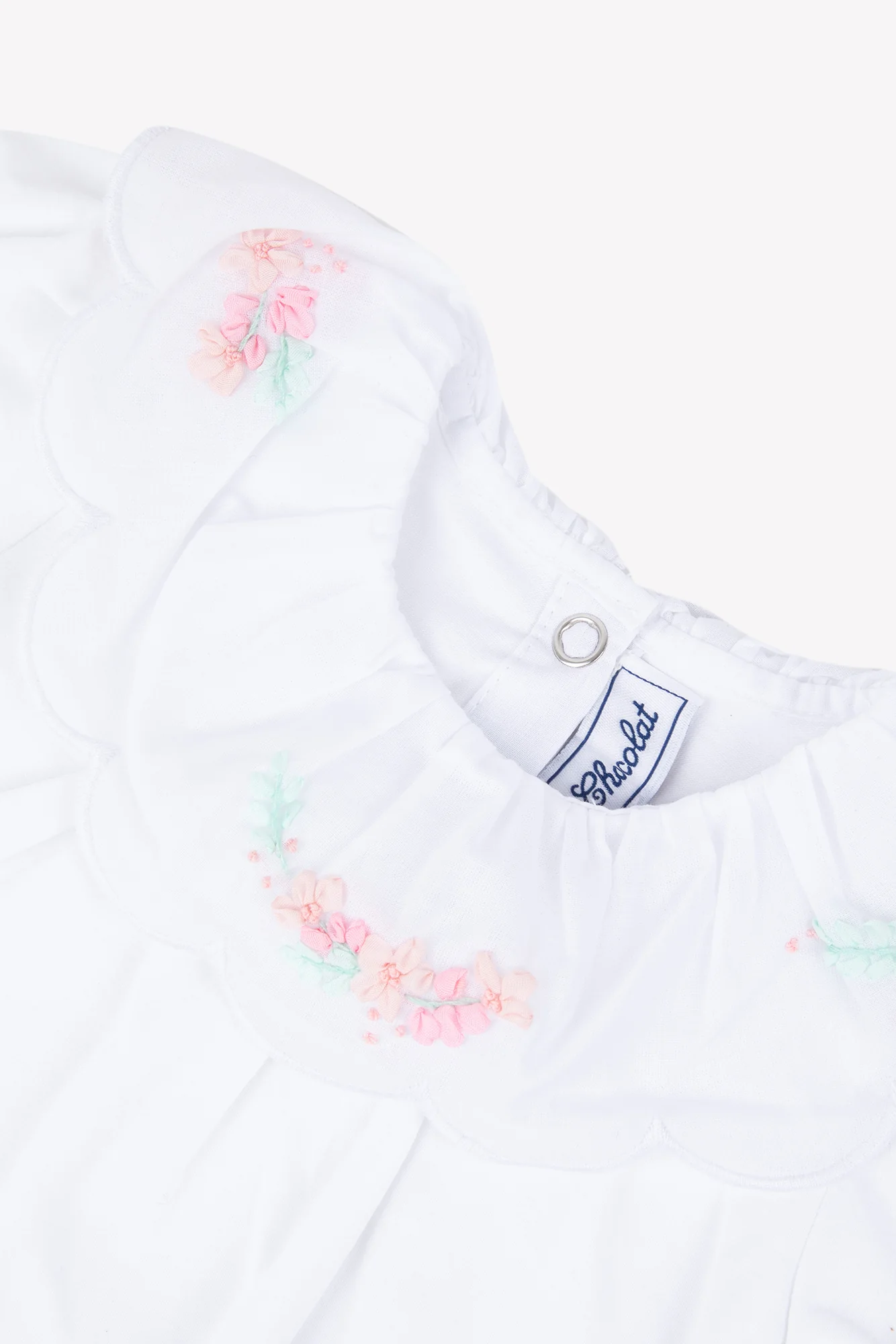 T-shirt - Blanc coton col volanté - Image 5