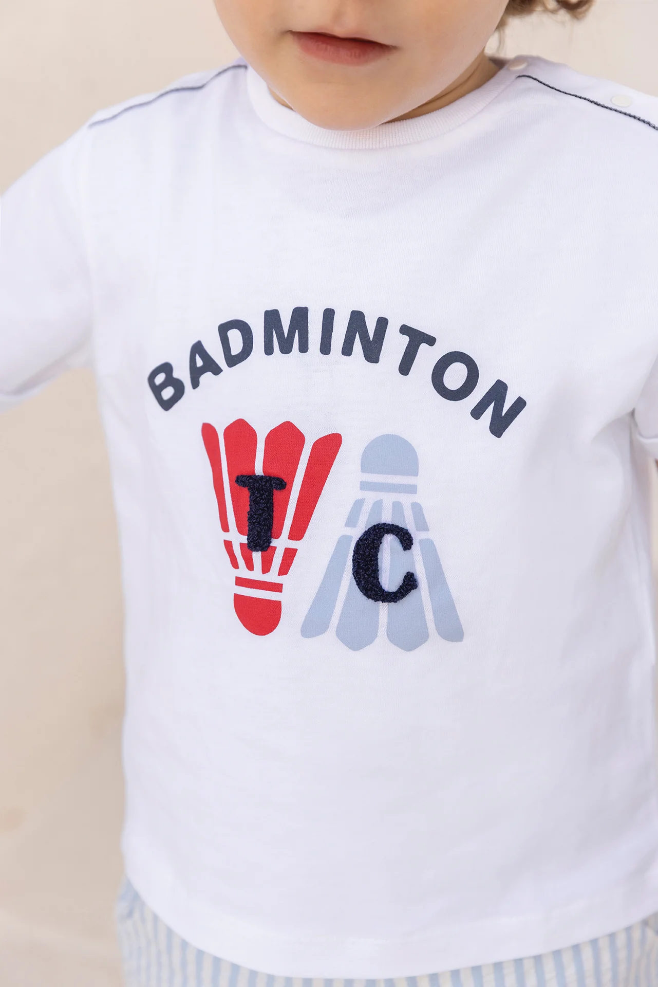 T-shirt - Blanc coton illustration badminton - Image 2