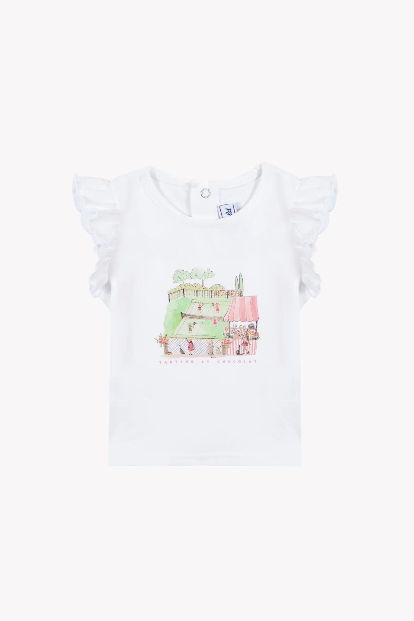 T-shirt - Blanc coton illustration tennis - Image 5