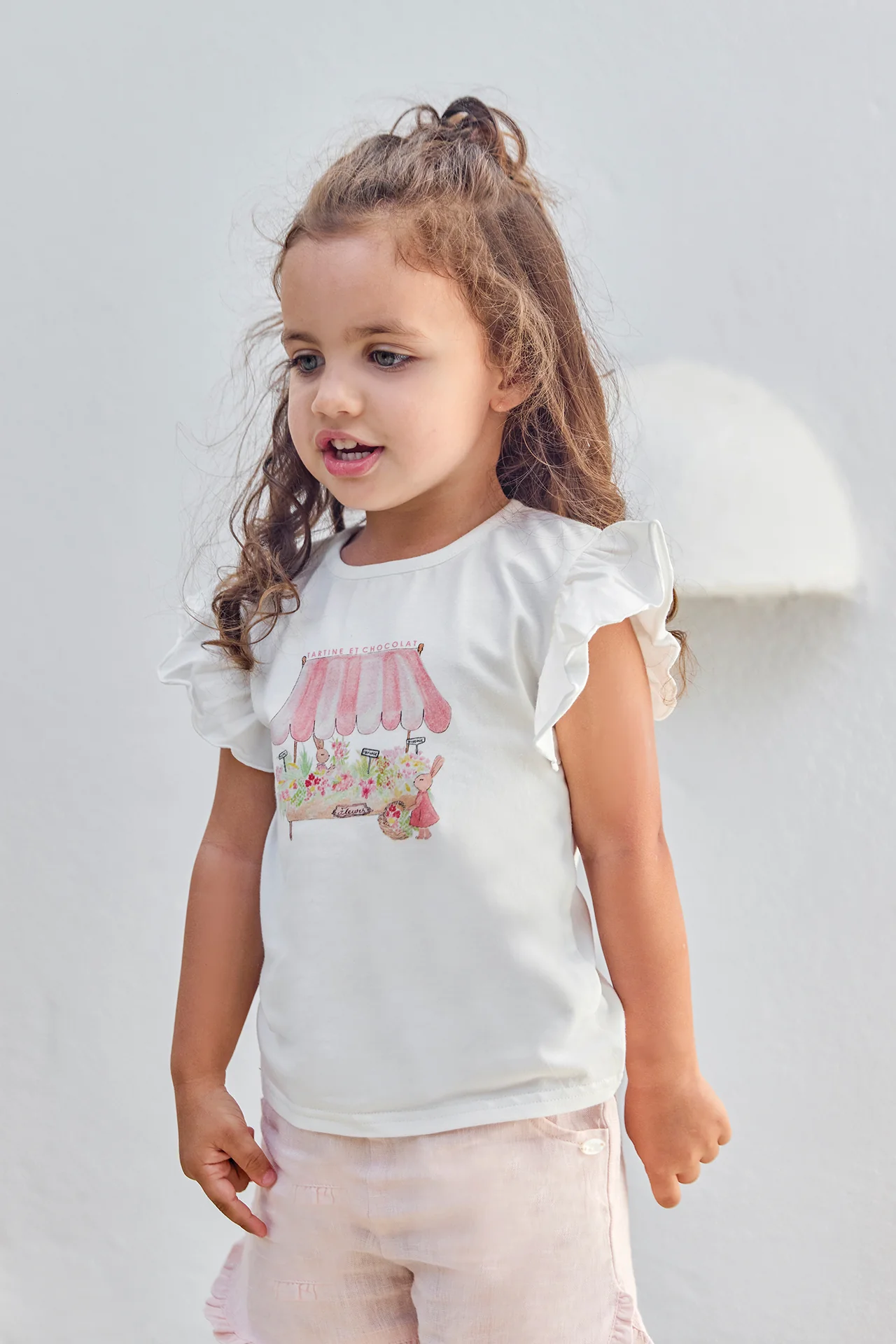 T-shirt - Blanc coton illustration marché aux fleurs