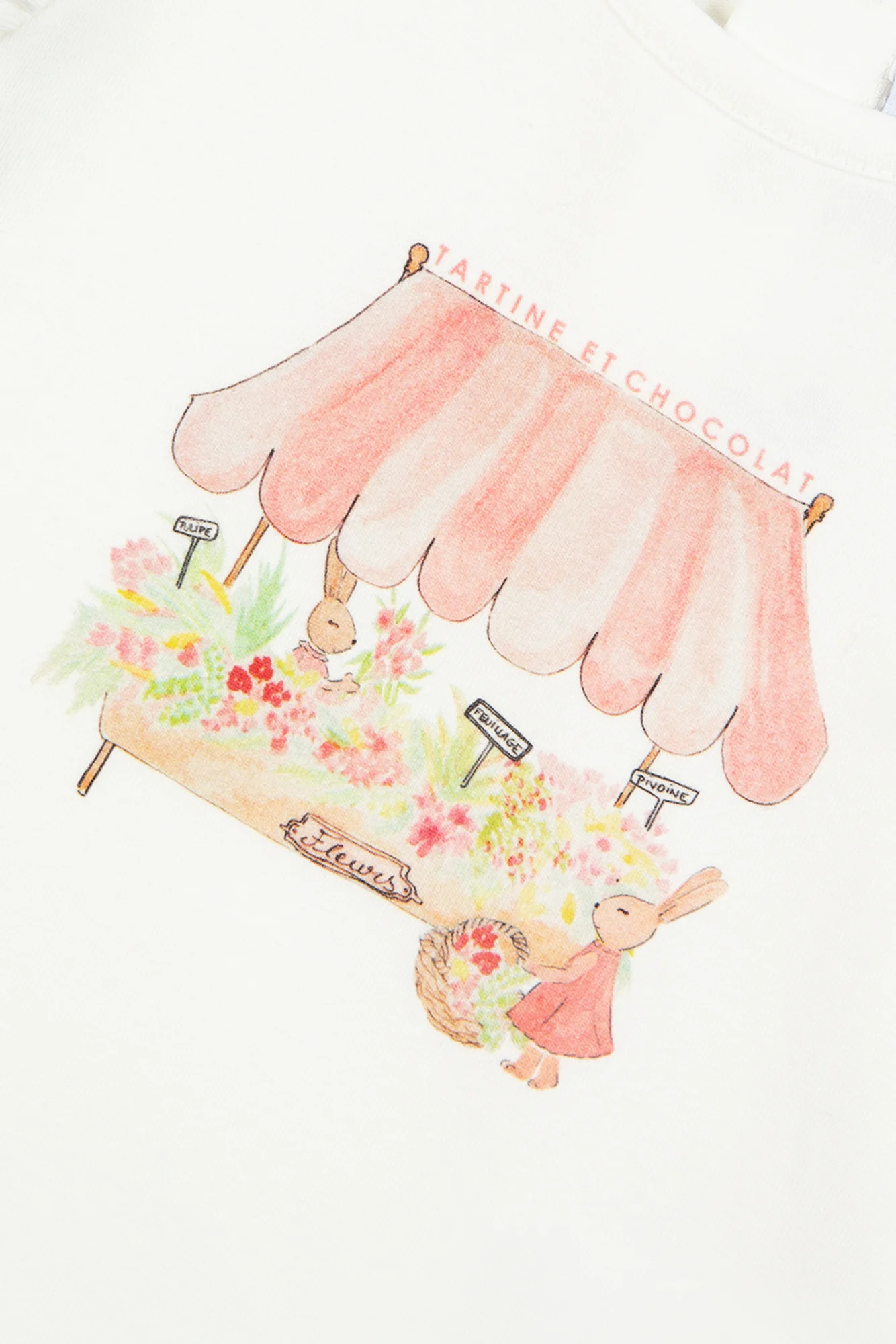 T-shirt - Blanc coton illustration marché aux fleurs - Image 5