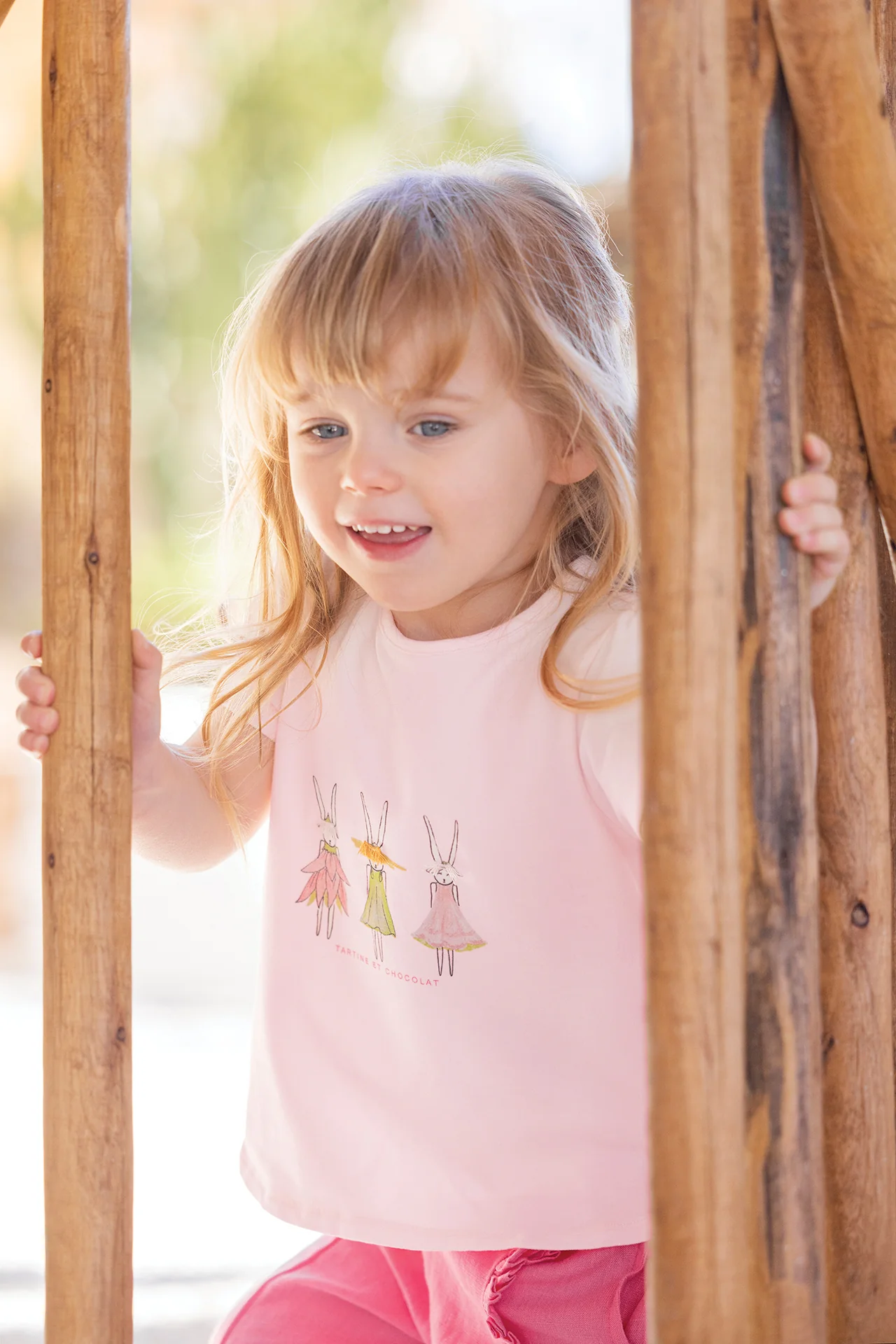 T-shirt - Rose pâle coton illustration lapin - Image 2