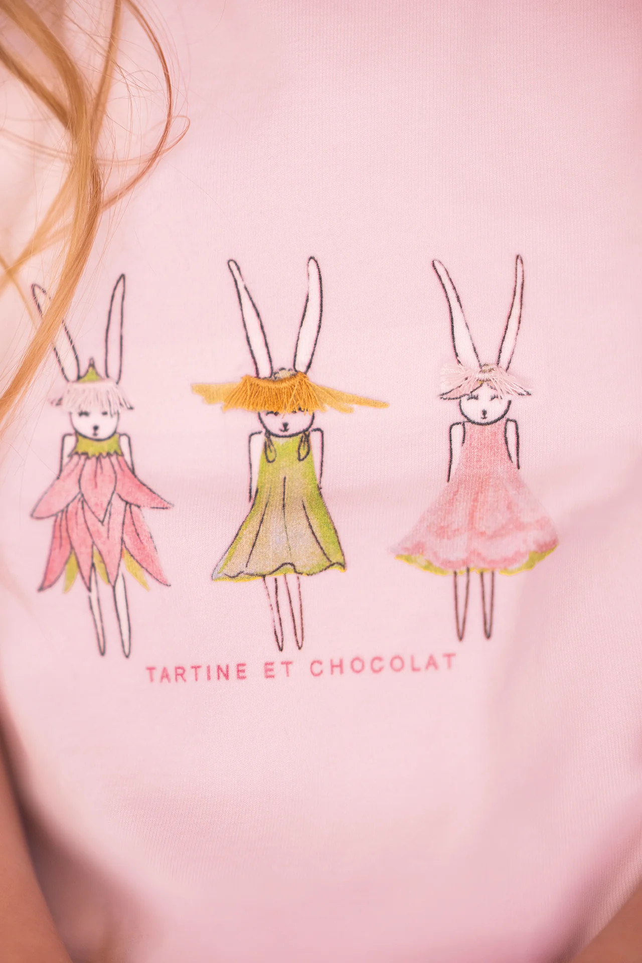 T-shirt - Rose pâle coton illustration lapin - Image 4