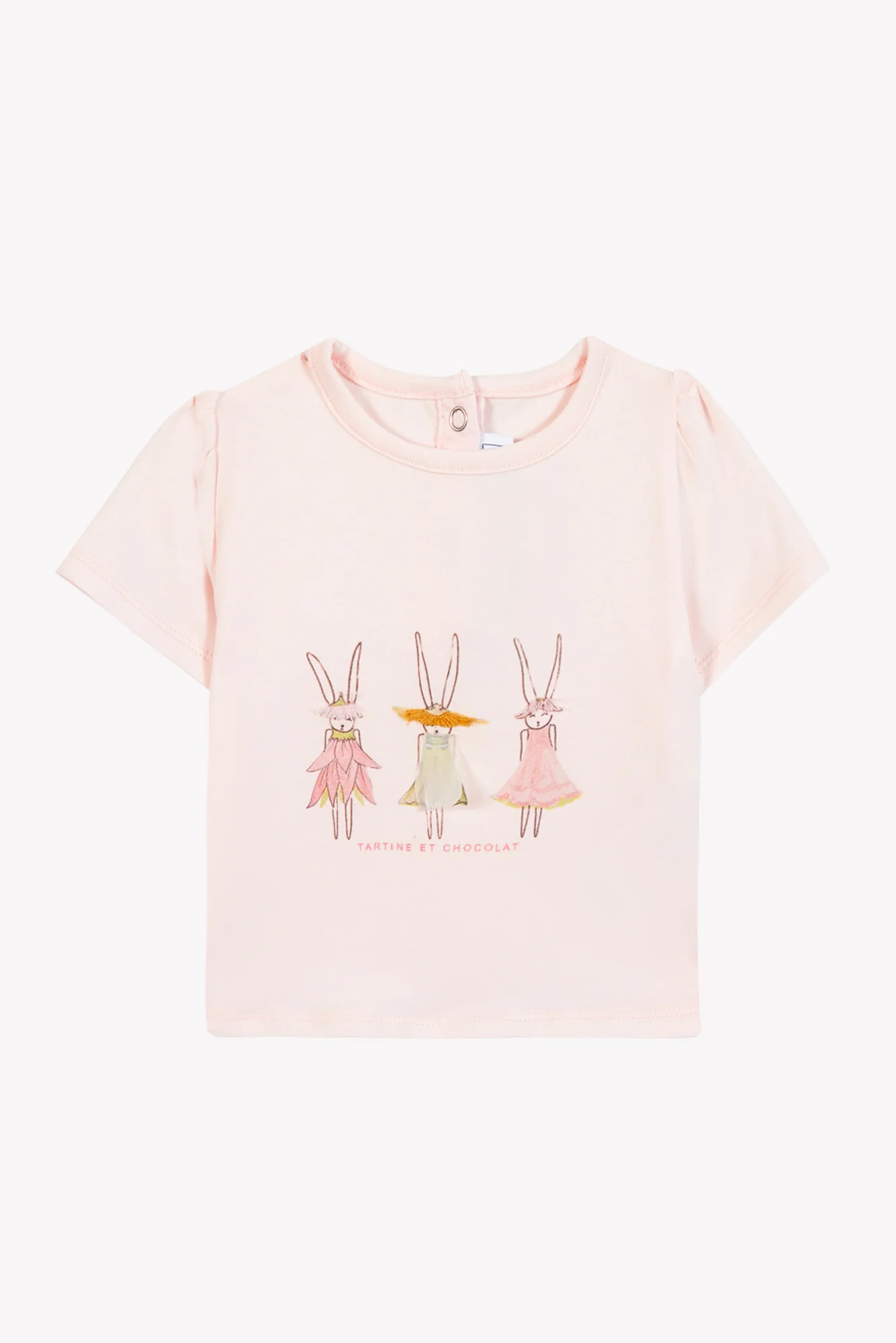 T-shirt - Rose pâle coton illustration lapin - Image 5