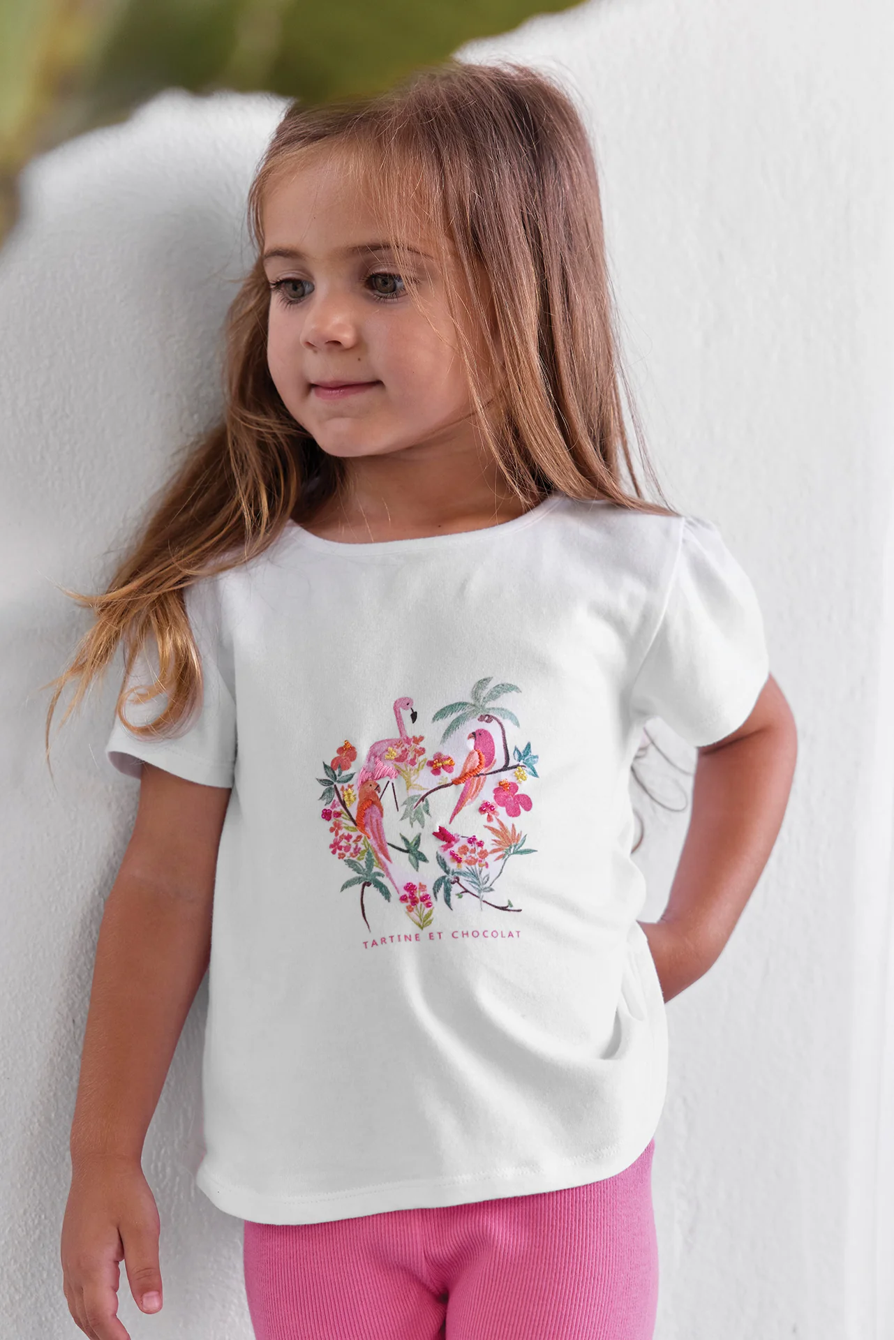 T-shirt - Blanc coton illustration tropicale