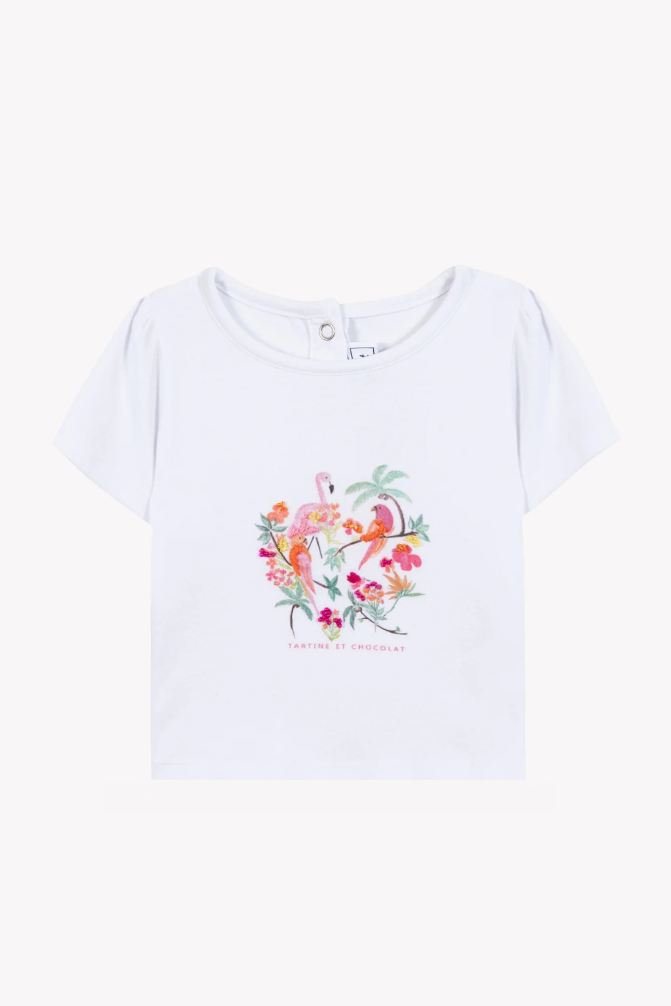 T-shirt - Blanc coton illustration tropicale - Image 4