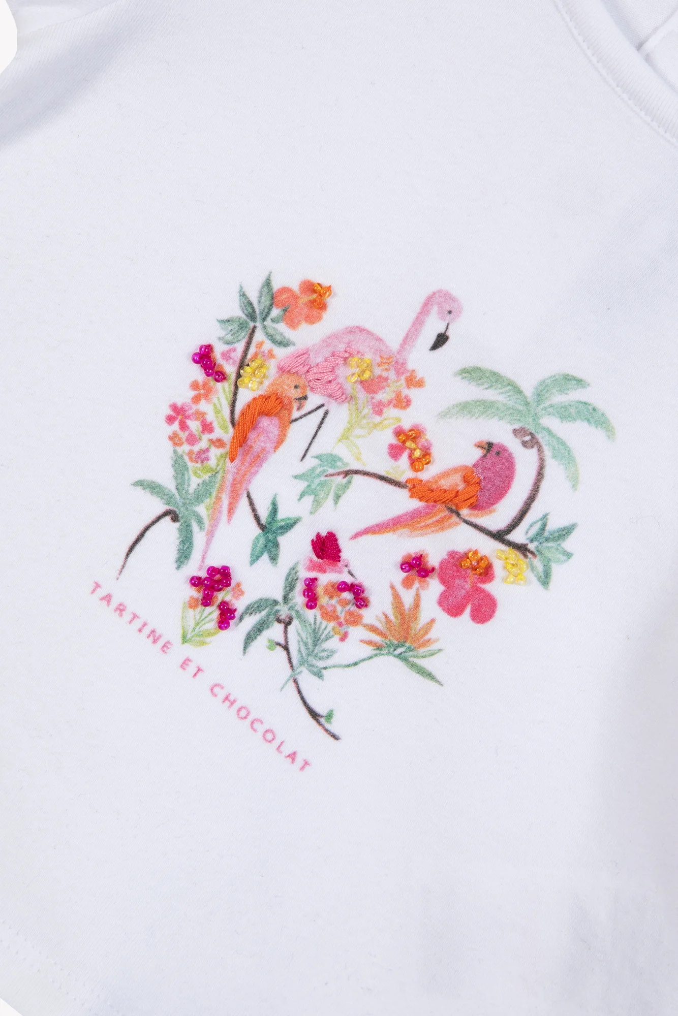 T-shirt - Blanc coton illustration tropicale - Image 6