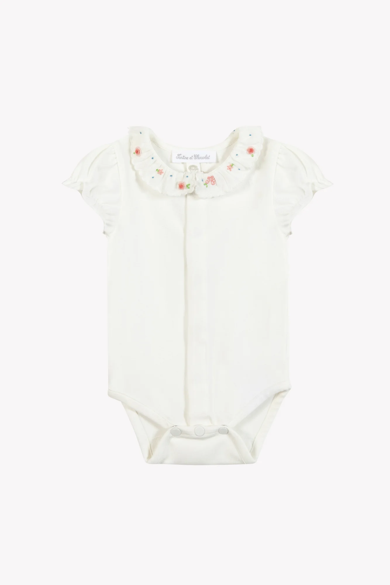 Body - Ecru coton col volant fleuri - Image 4