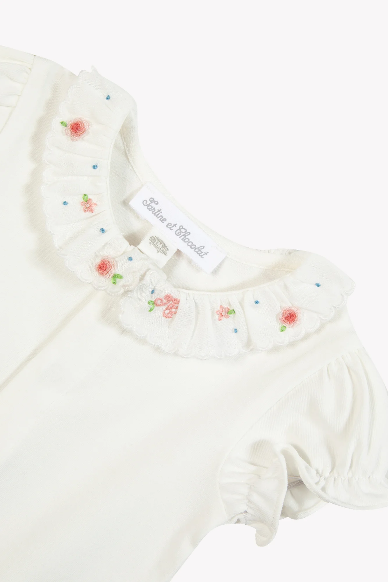 Body - Ecru coton col volant fleuri - Image 6