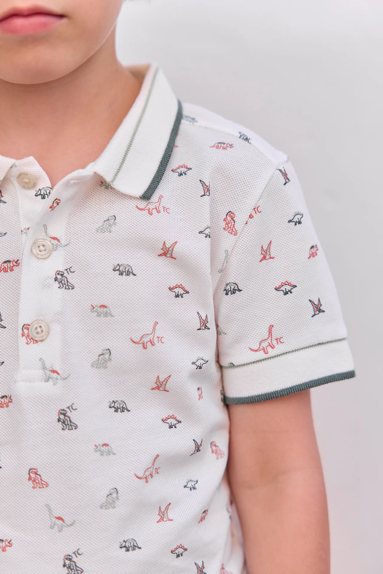 Polo - Ecru coton imprimé dinosaure - Image 2