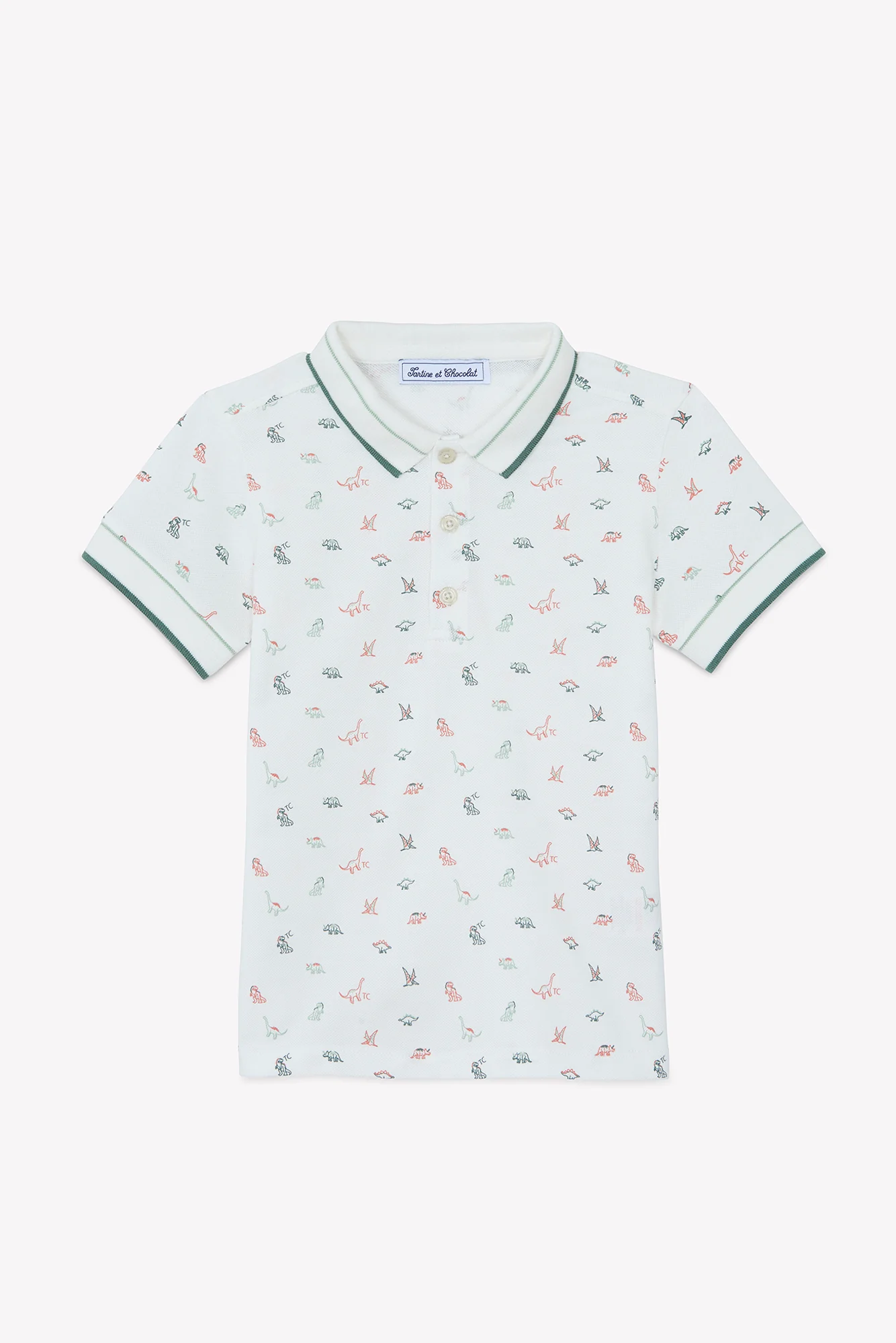 Polo - Ecru coton imprimé dinosaure - Image 4