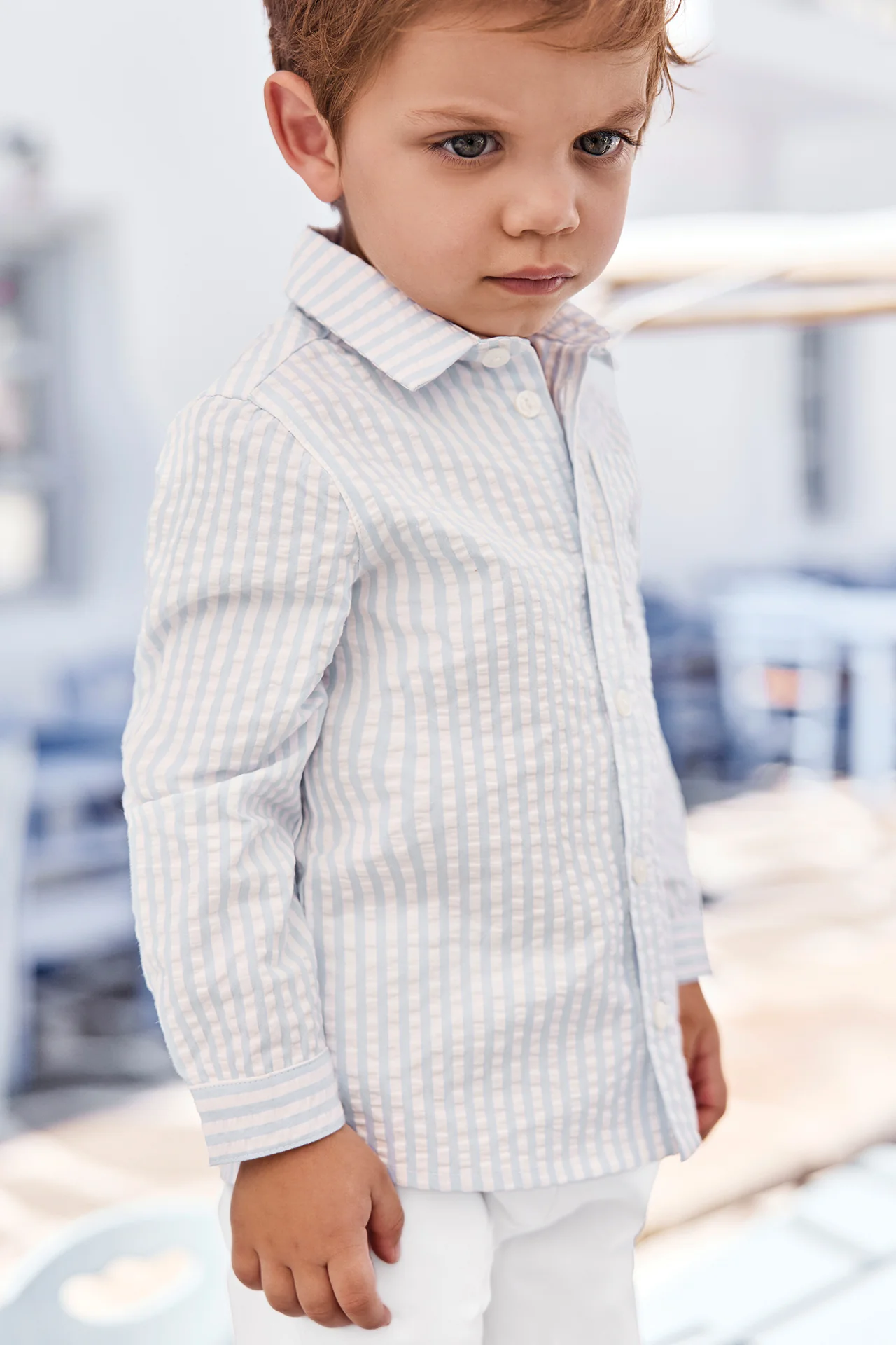 Chemise - Bleu nuage coton rayures