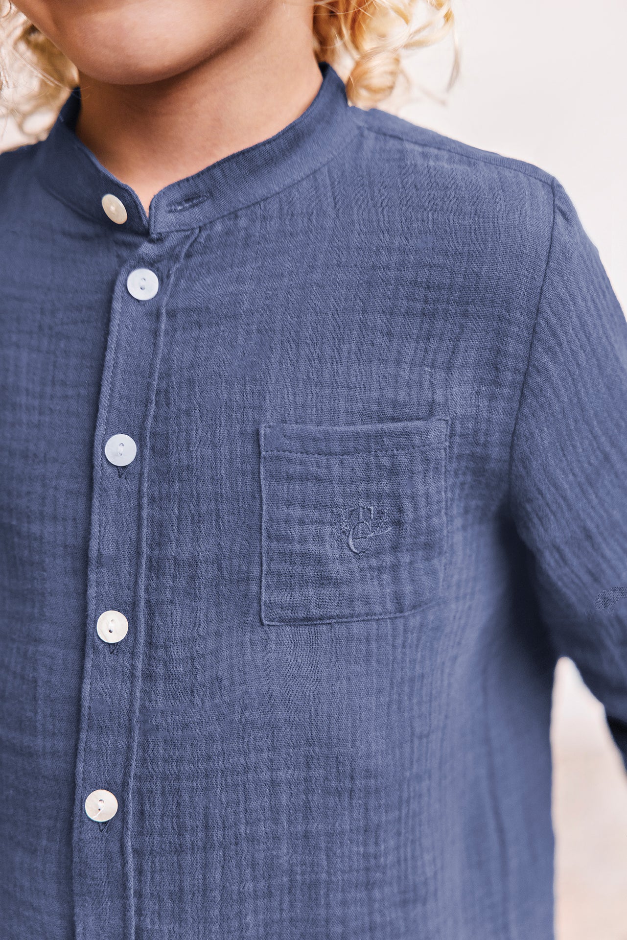 Chemise - Marine coton col mao - Image 3