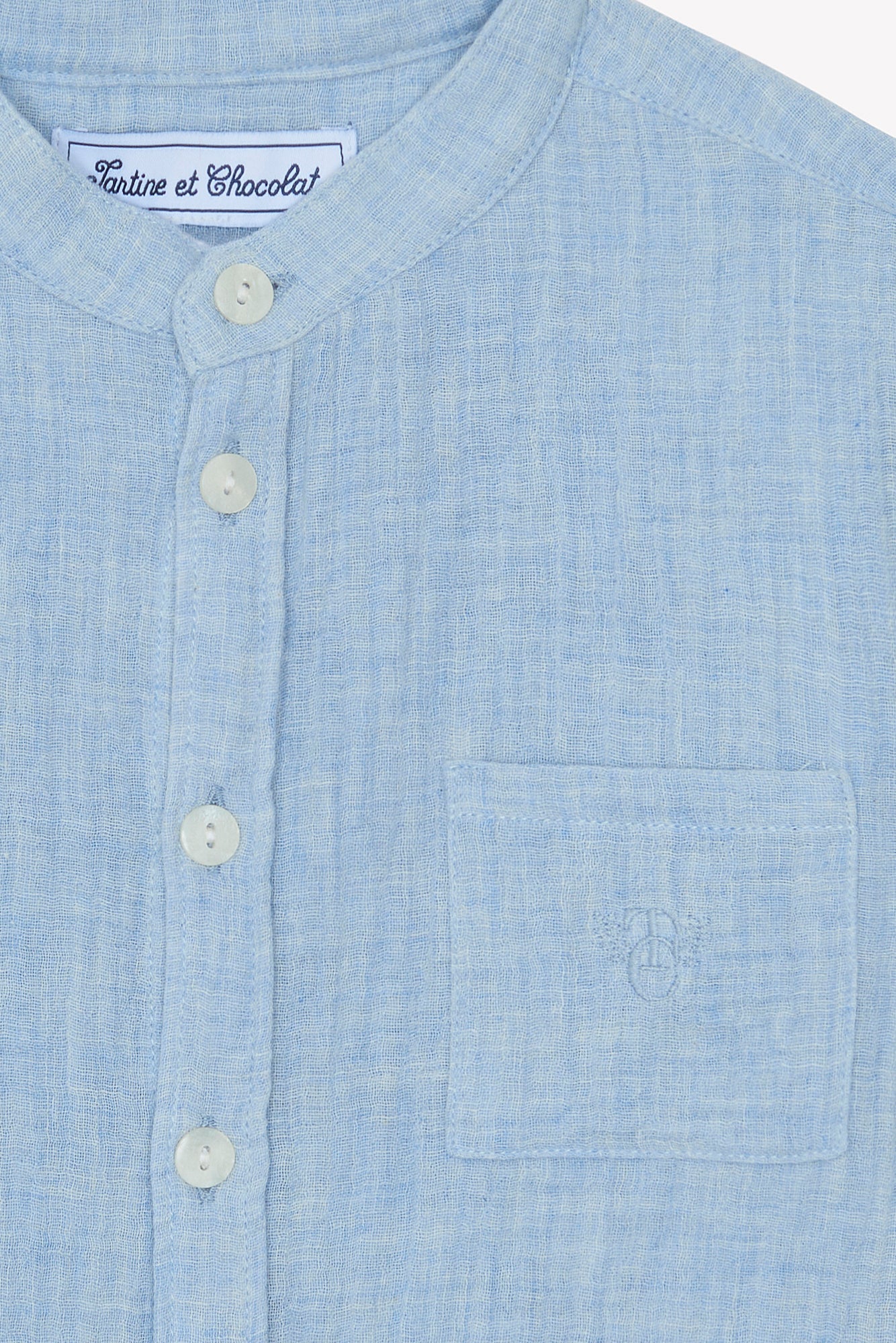 Chemise - Bleu nuage coton col mao - Image 6