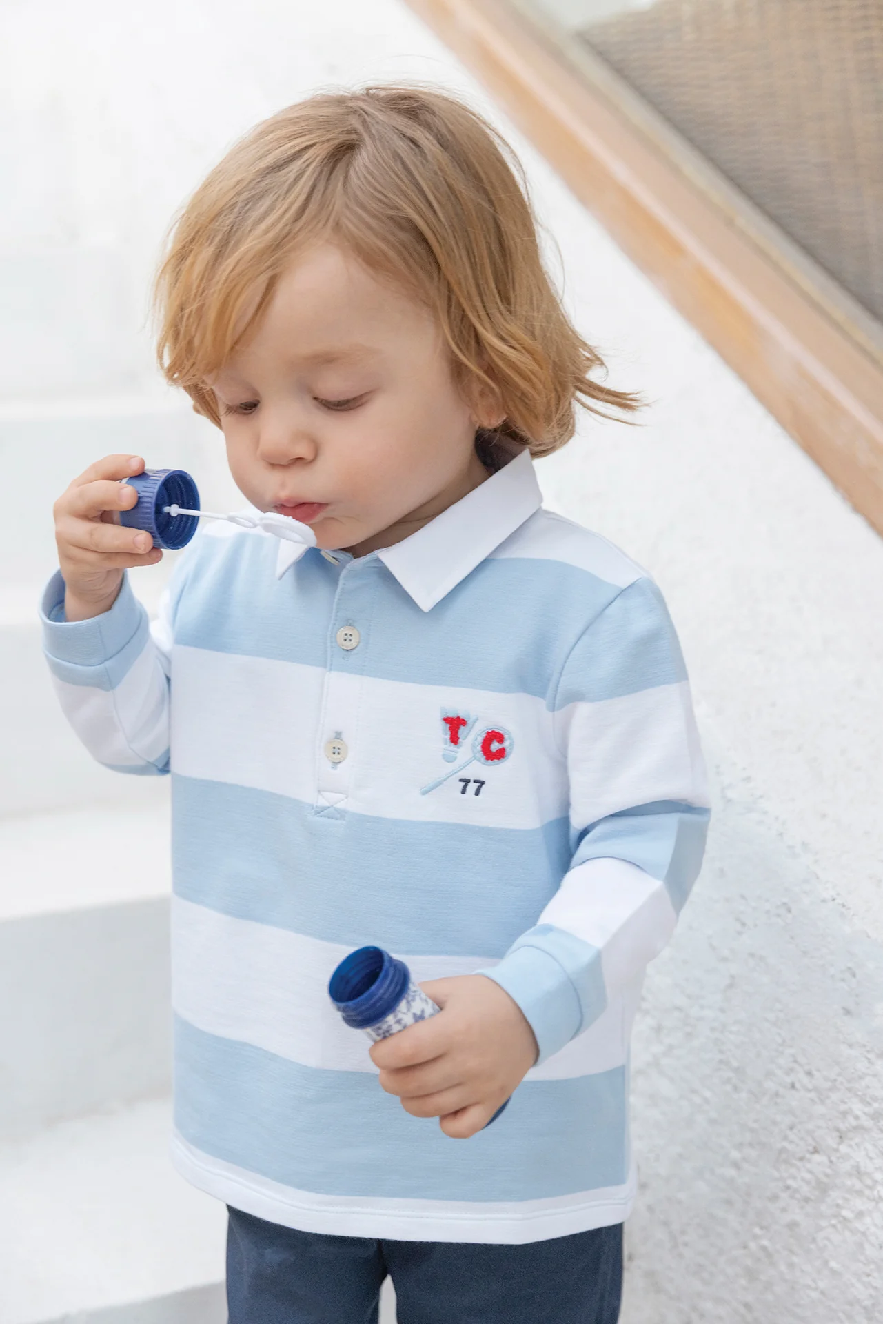 Polo - Bleu nuage coton rayures