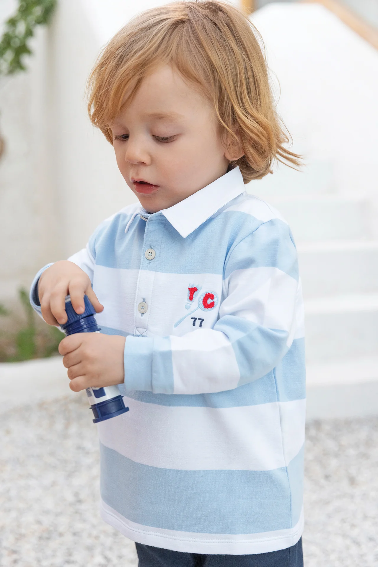 Polo - Bleu nuage coton rayures - Image 2