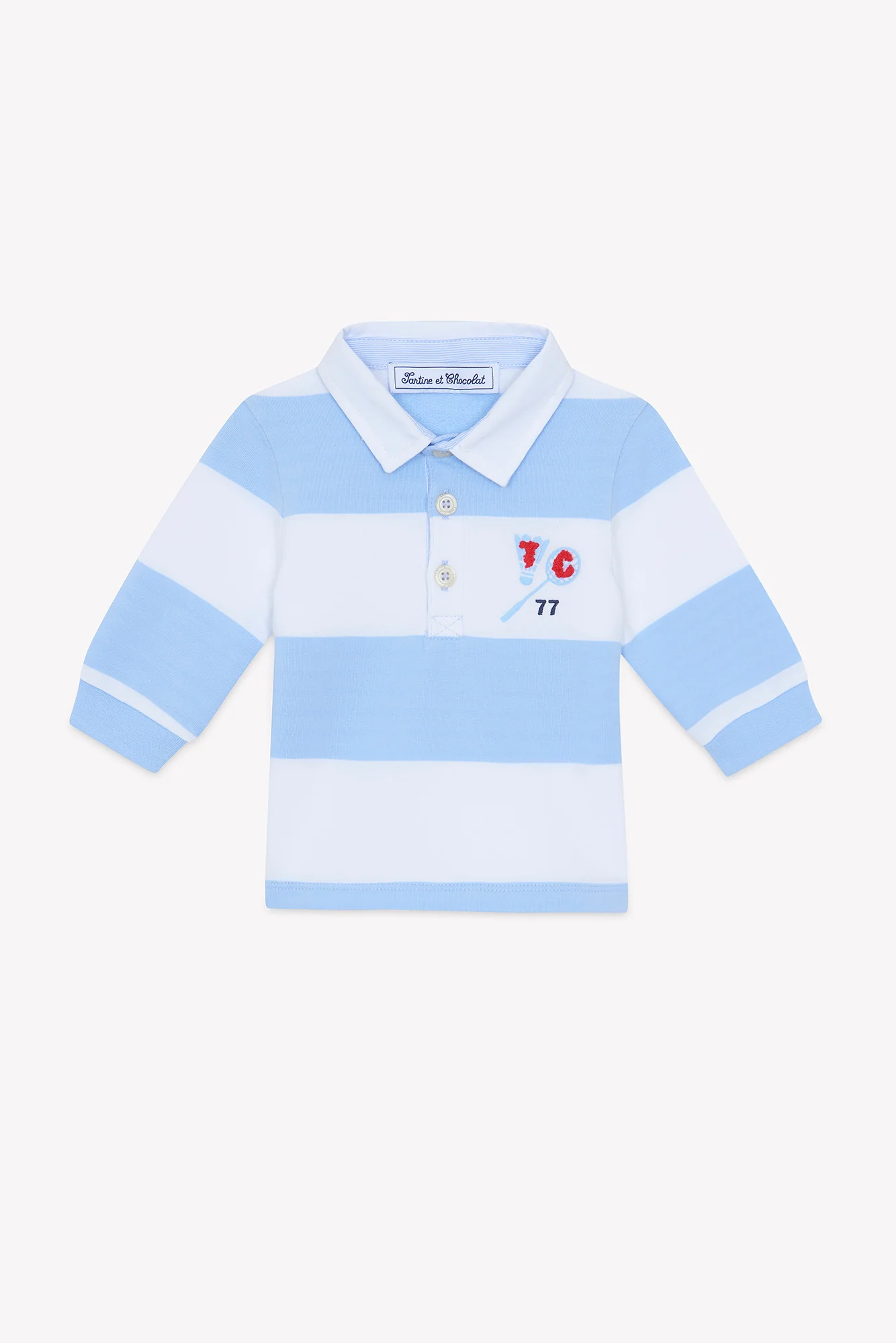 Polo - Bleu nuage coton rayures - Image 4