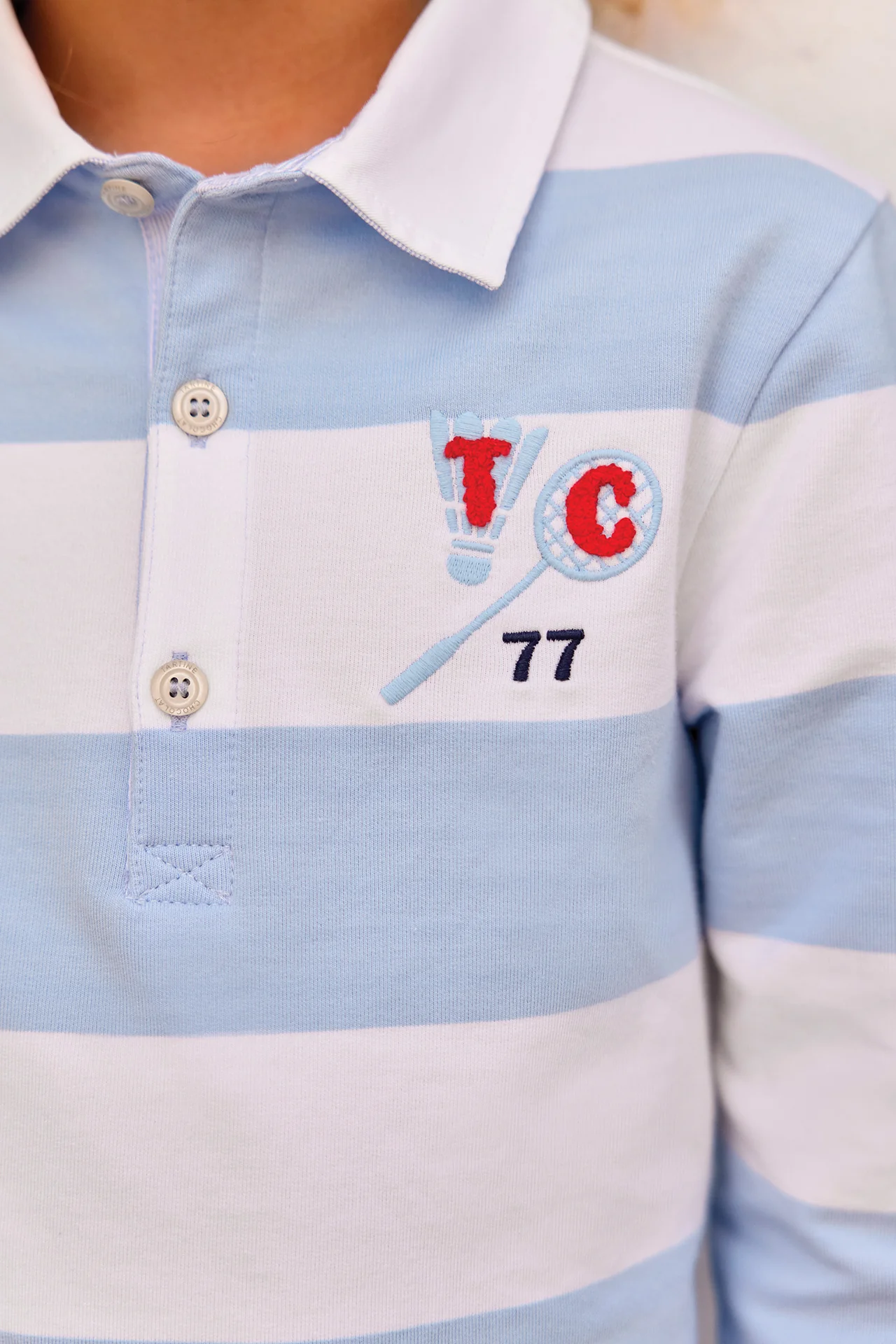 Polo- Bleu nuage coton col pointu - Image 3
