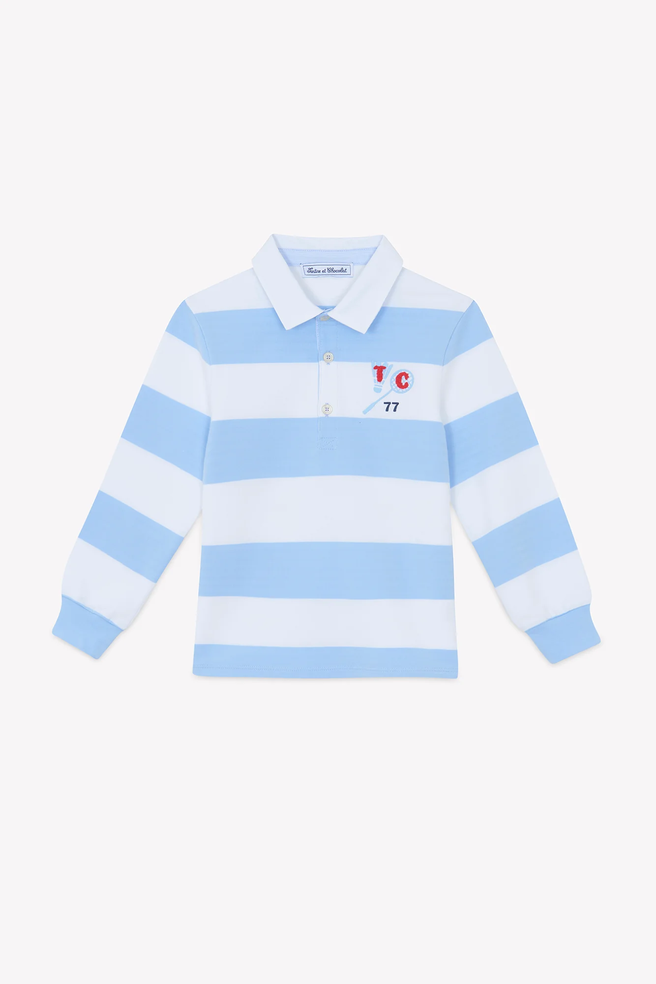 Polo- Bleu nuage coton col pointu - Image 5