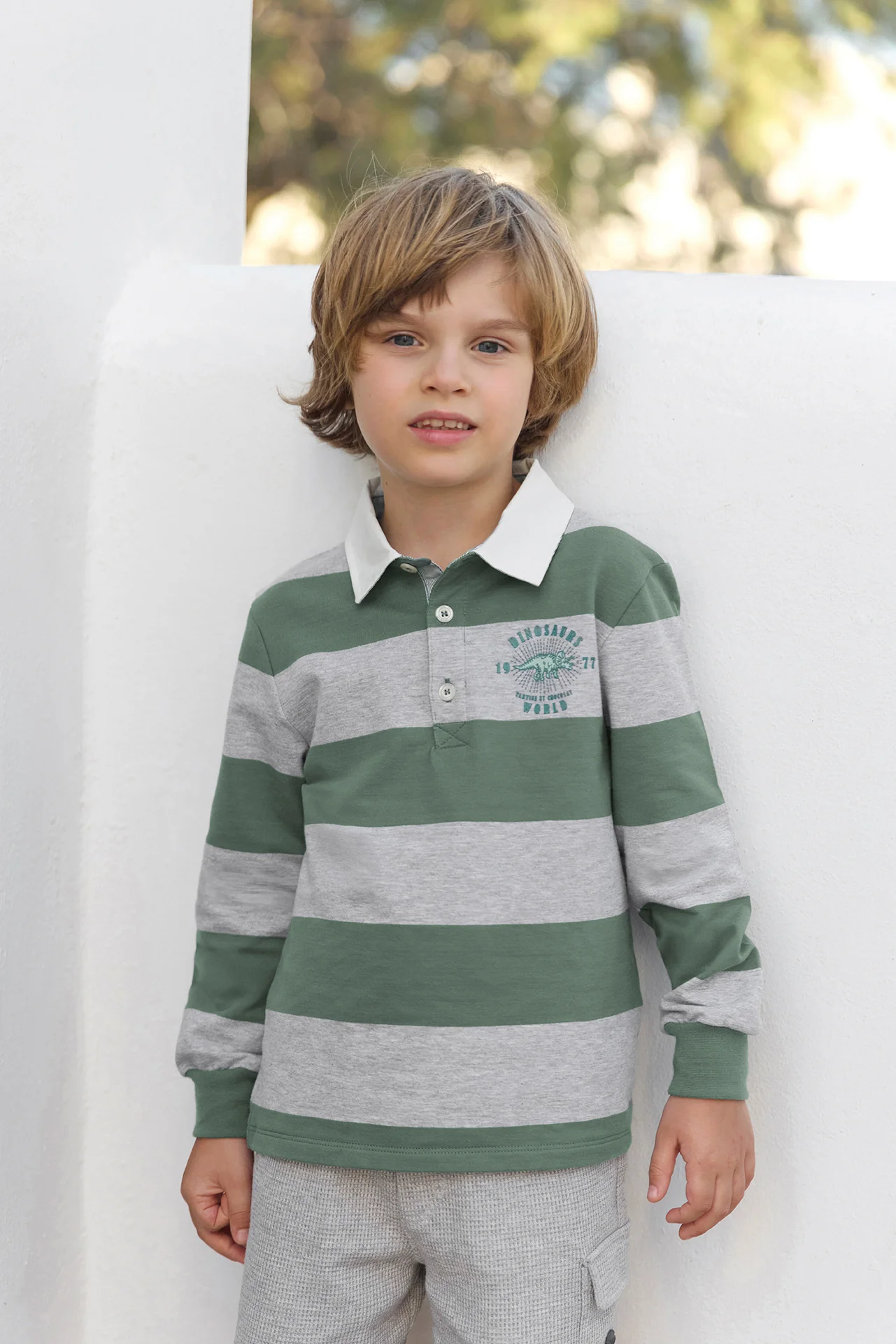 Polo - Kaki coton rayures - Image 2