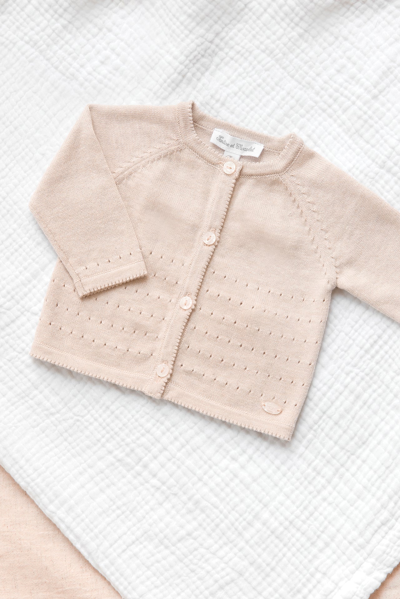 Gilet - Beige chiné coton ajouré - Image 2