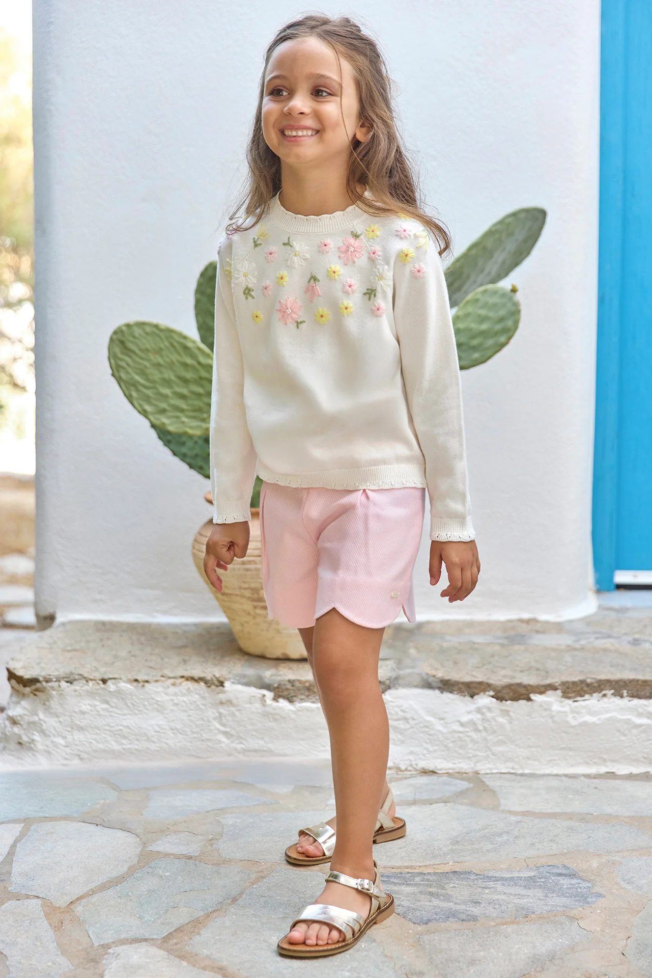 Pull - Ecru coton brodé